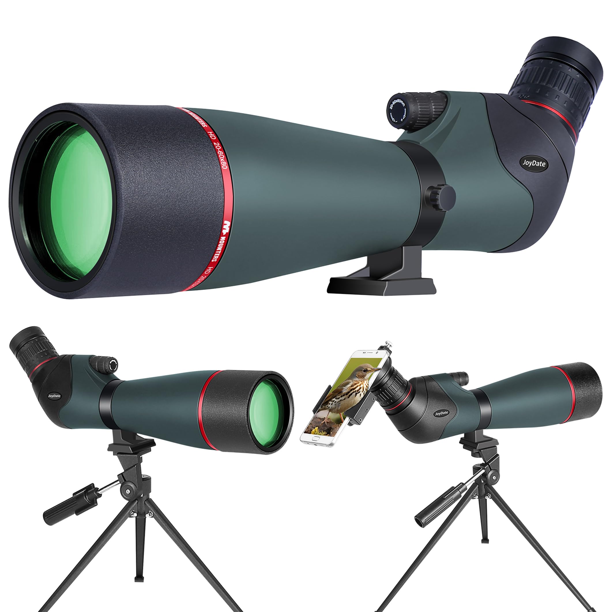 Joydate 20-60x80 Spotting Scopes for Bird Watching, BAK4 Waterproof Spotting Scope for Wildlife Viewing Hiking Camping, HD Spott