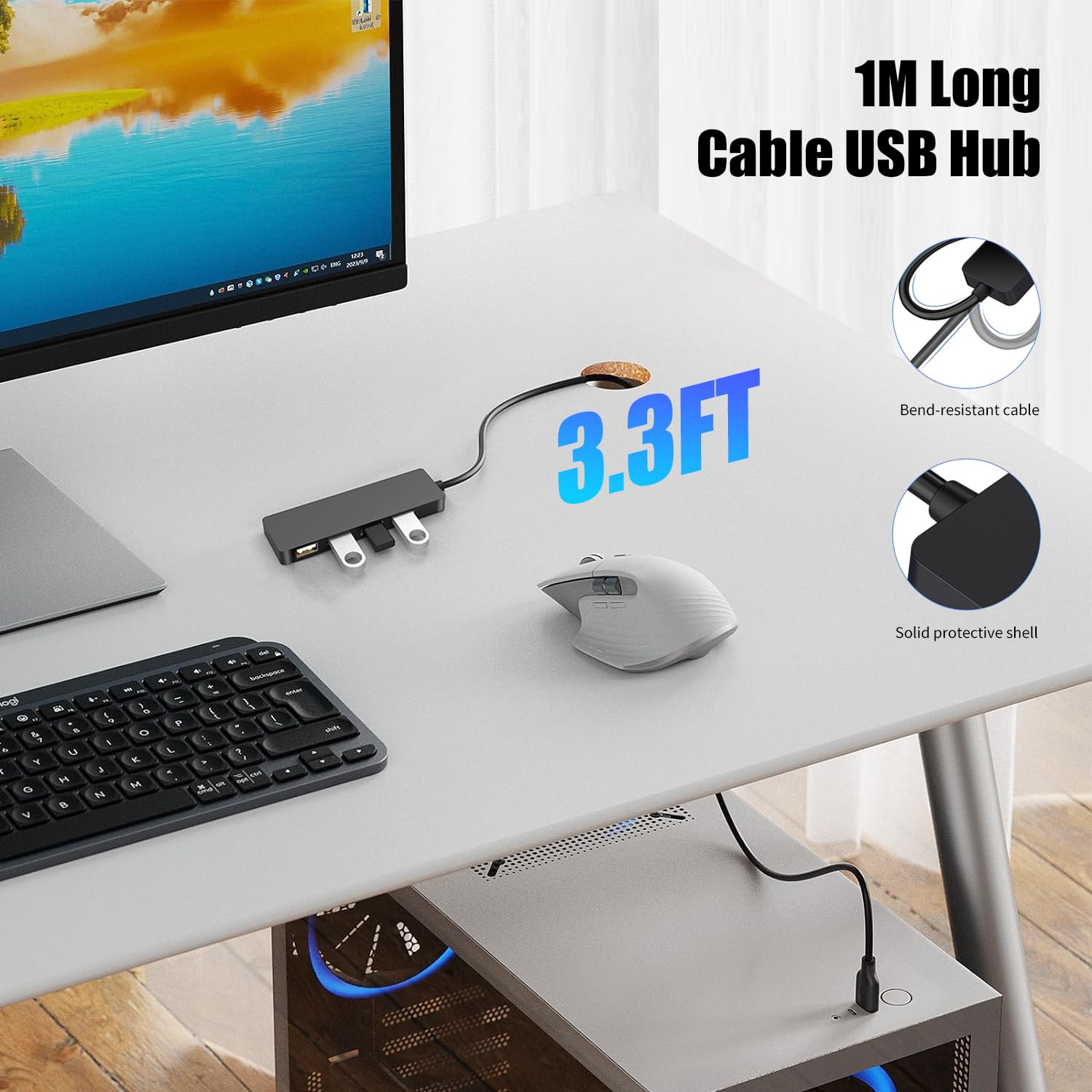 Usb Hub, Usb Splitter,Usb 4 Port Adapter,Usb Extender For For Laptop, Pc, Macbook, Mac Pro, Mac Mini, Imac, Surface Pro And More (Black Usb 2.0/1M)