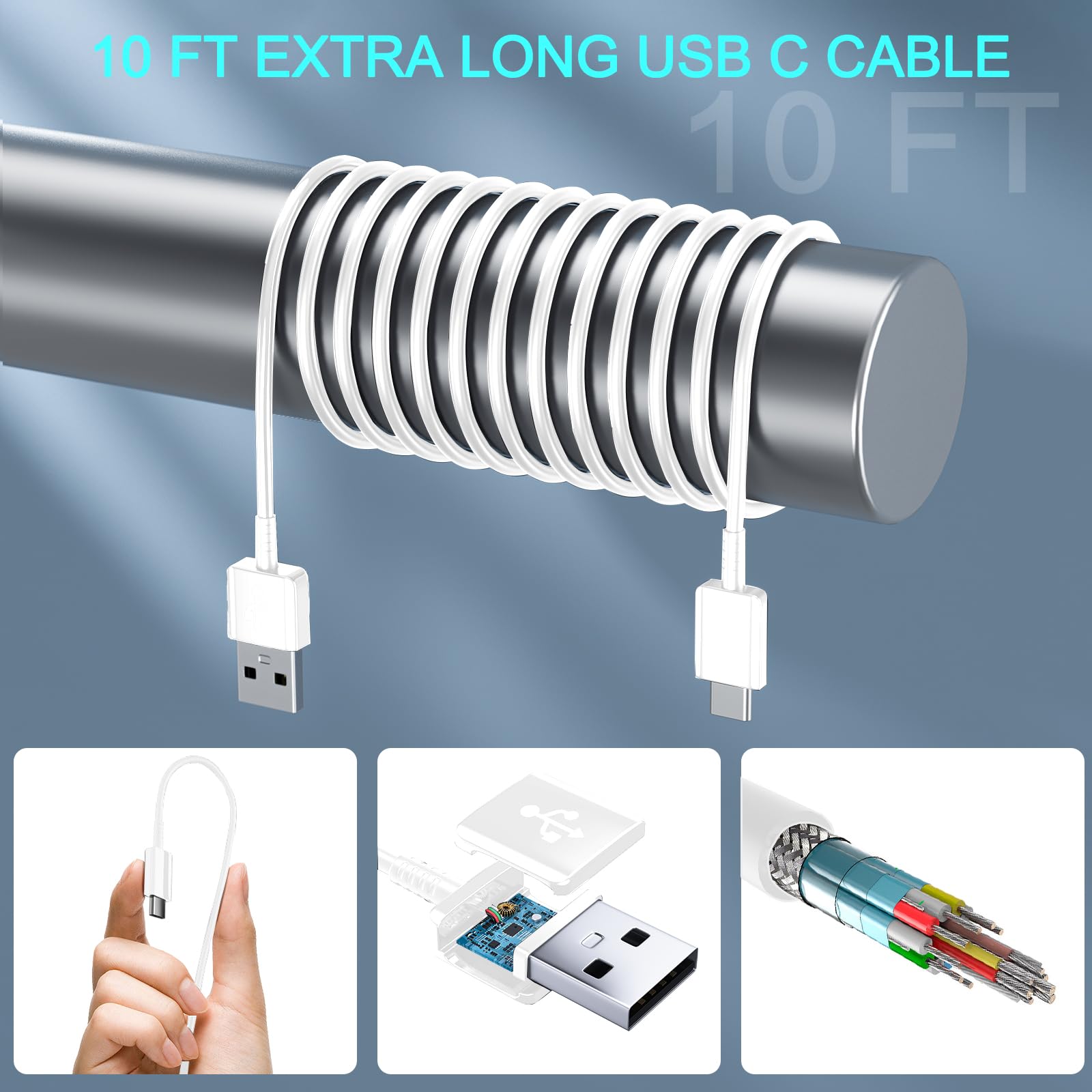 Android Phone Charger C Type Charger Cable Fast Charging With 10Ft Usb C Cord For Samsung Galaxy S10/S10E/S10+/S9/S9+/S8/S8+/S23