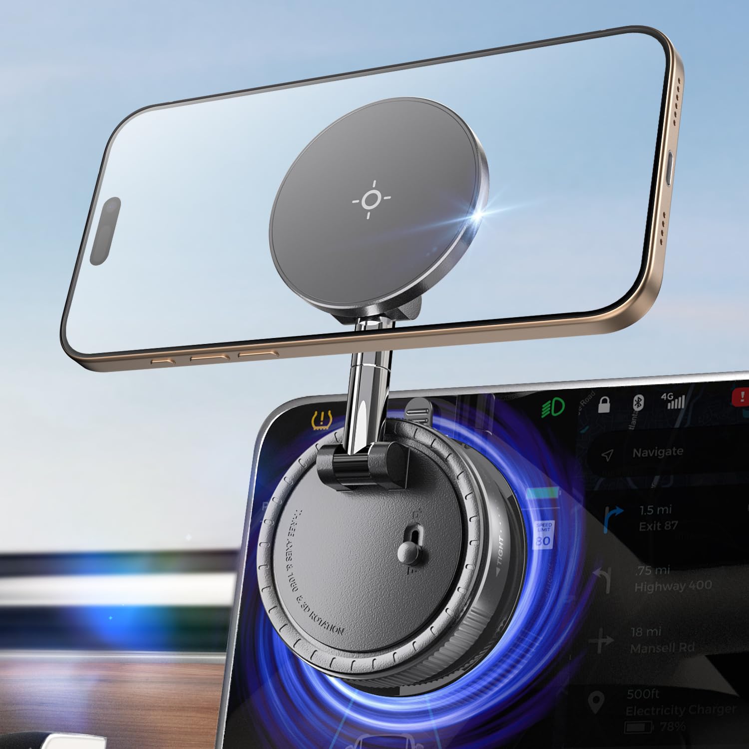 Esamcore Vacuum Magnetic Phone Holder For Car, For Magsafe Car Mount For Windshield, Foldable Stand Suction Cup For Mirror, Glas