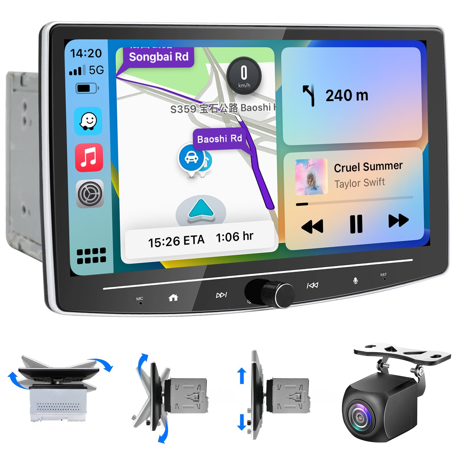 Double Din Car Stereo Wireless Carplay Android Auto 2G+32G Detachable 10 Inch Touchscreen Android Car Radio Bluetooth Am Fm Gps 