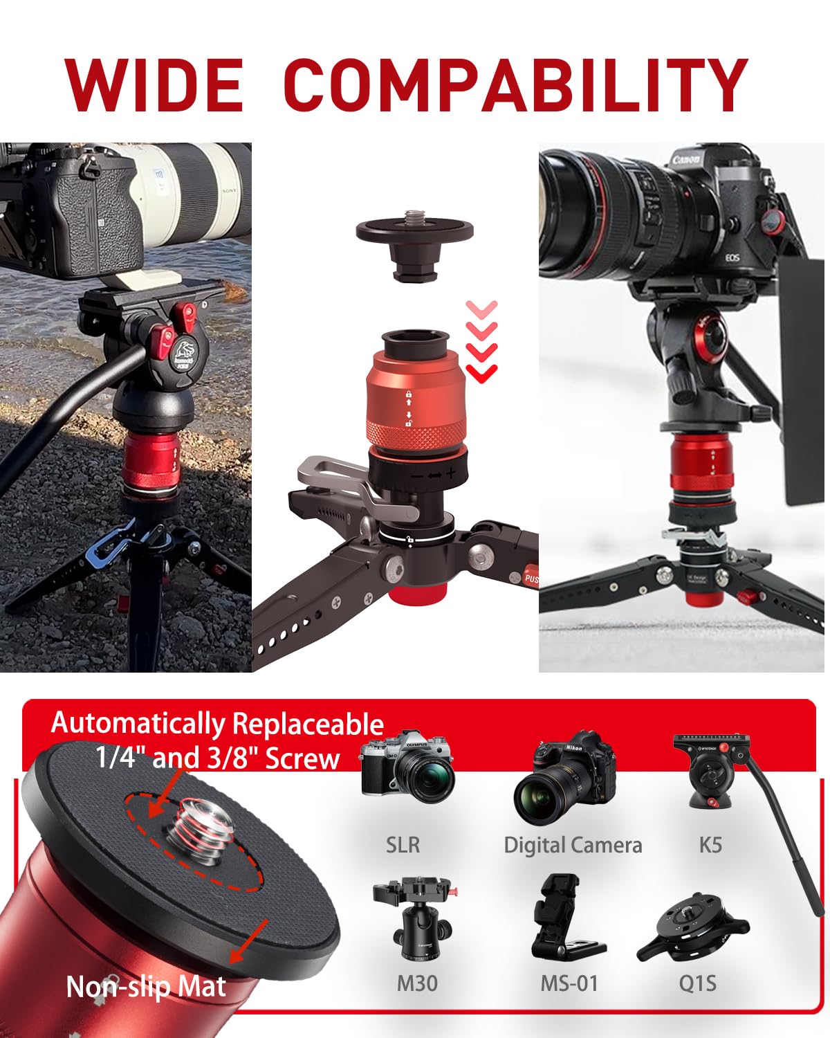 Ifootage Cobra 3 Base P Tripod,Low Profile Minipod,Pedal Locking Design,Auto Locking Sleeve,360Smooth Rotation,1/4''&3/8'' Screw