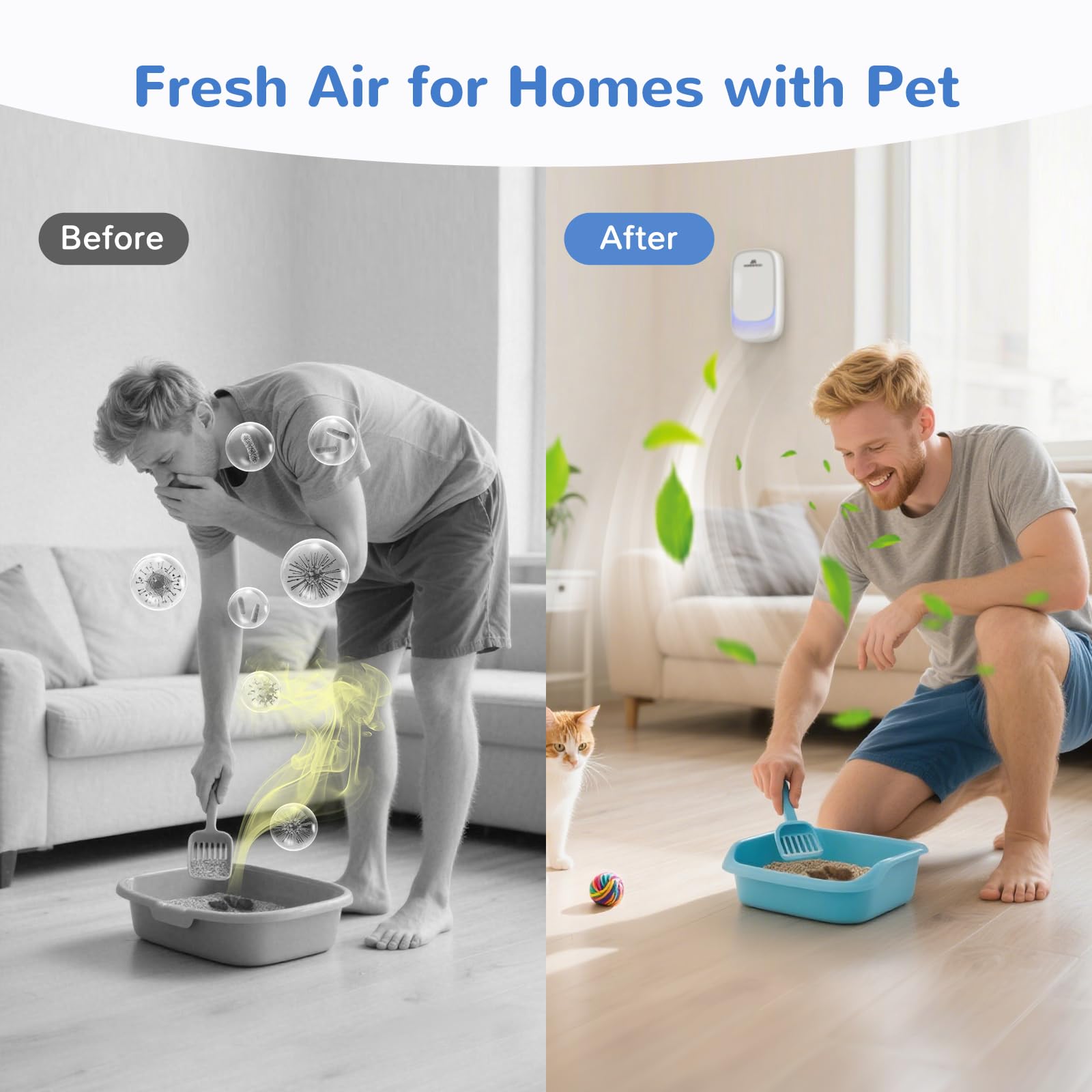 Morrerfresh Cat Litter Deodorizer, 99% Odor Eliminator, Ozone-Free Air Purifier, 1 oz, Pearl White, Model MNS-X11
