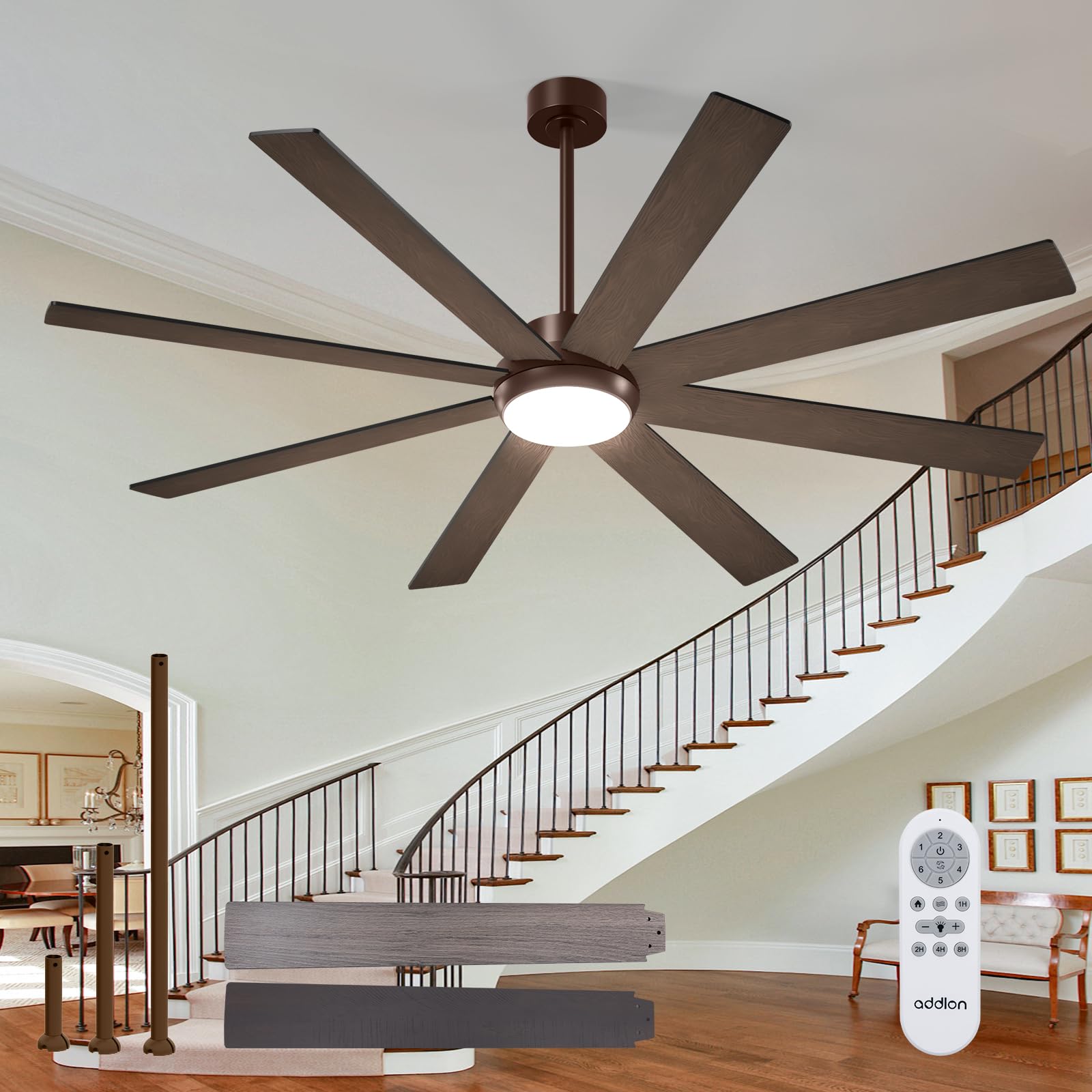 Addlon 72 Inch Large Ceiling Fans With Lights, Brown Ceiling Fan With Light And Remote Control, Reversible, 5Cct, Dimmable, Mode