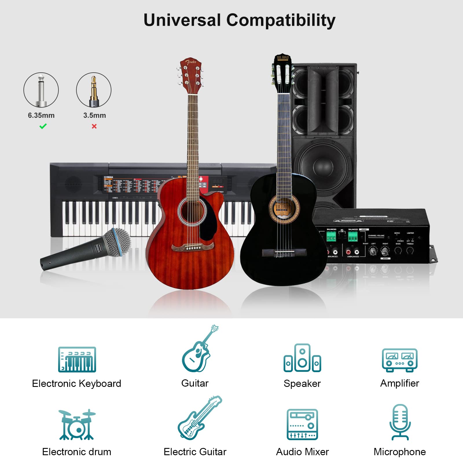 Fibbr 6.35Mm To 6.35Mm Stereo Audio Cable 3Ft 2 Pack, Straight 1/4' Ts Audio Guitar Male Jack Instrument Lead With Nylon Braided For Electric Guitar, Bass, Amplifier, Mixer, Keyboard, Speaker