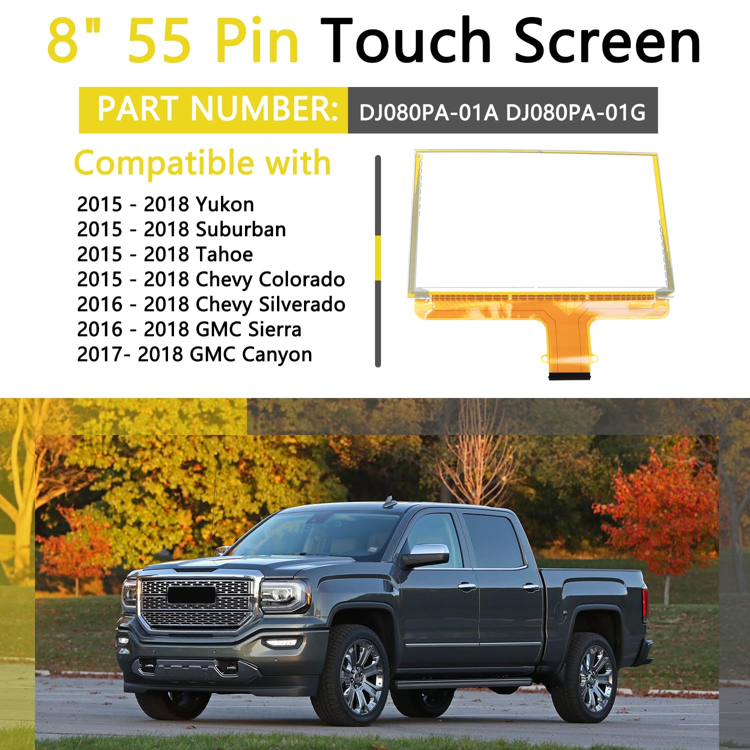 8'' 55 Pin Touch Screen Glass Digitizer Compatible For 2015 2018 Chevrolet Suburban Tahoe Chevy Colorado Silverado Gmc Canyon Si