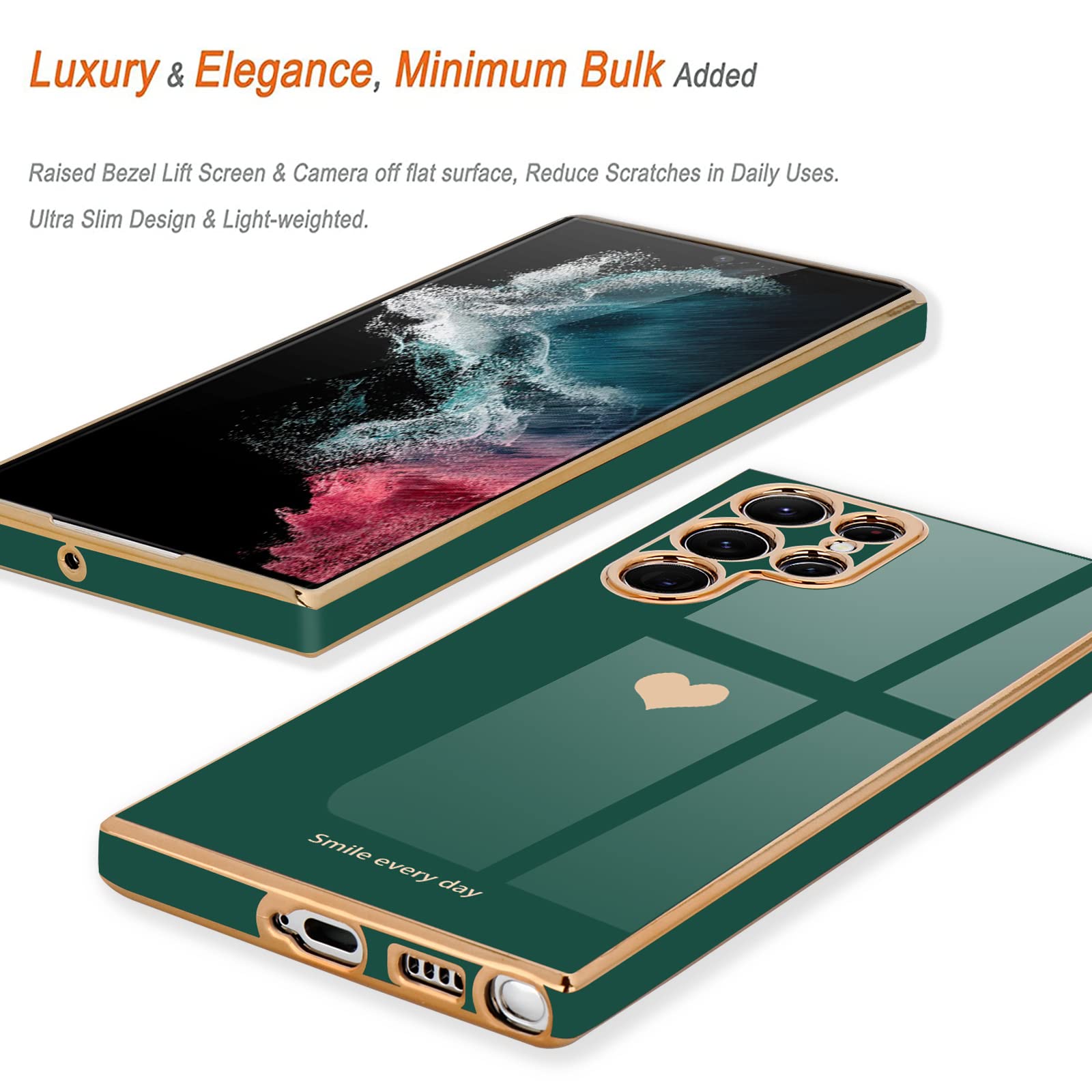 Teageo For Samsung Galaxy S22 Ultra 5G Case For Women Girl Cute Love Heart Luxury Soft Back Cover Raised Full Camera Protection