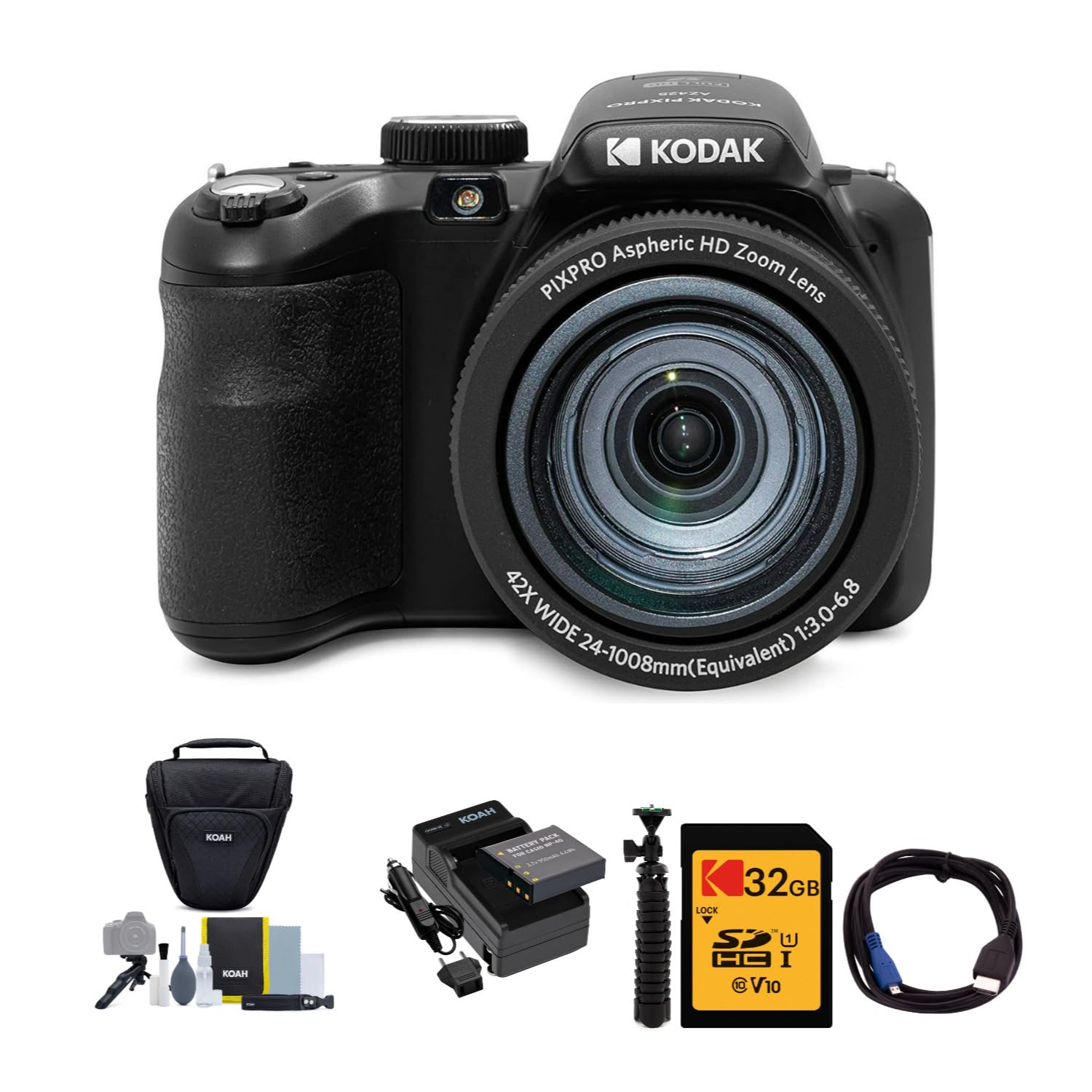 KODAK PIXPRO AZ425 Astro Zoom 20MP Digital Camera (Black) Bundle with 32GB SD Card, Holster Case and Accessory Kit, Battery and 