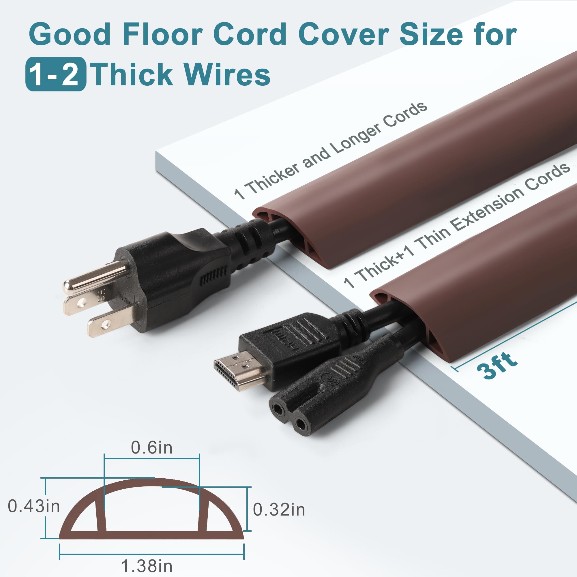 8.5Ft Brown Cord Floor Cover, Low Profile Cord Cover Floor, Lzeoy Floor Cord Covers For Wires, Soft Cord Protector Floor Prevent