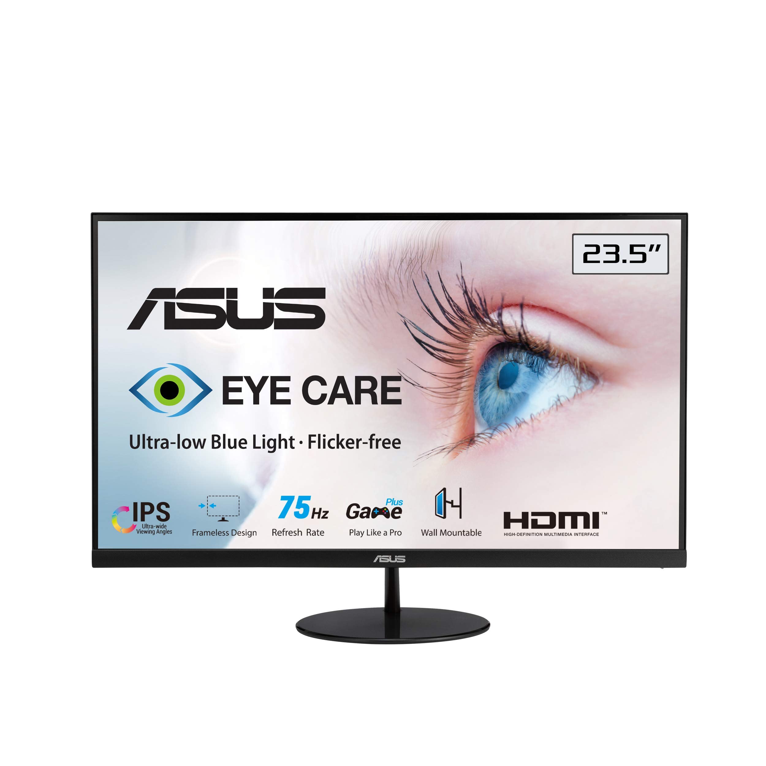 Asus Vl249He 23.8    Eye Care Monitor, 1080P Full Hd, 75Hz, Ips, Adaptive Sync/Freesync, Eye Care, Hdmi Vga, Frameless Slim Desi