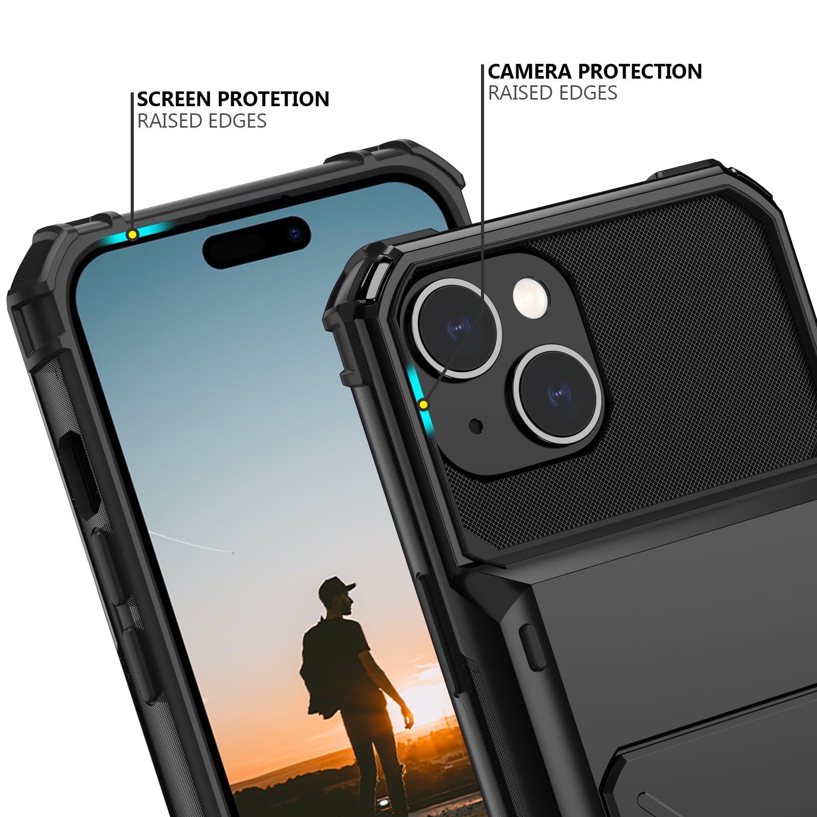 Nvollnoe Compatible With Iphone 15 Case With Card Holder[Store 5 Cards] Dual Layer Heavy Duty Shockproof Wallet Case With Hidden