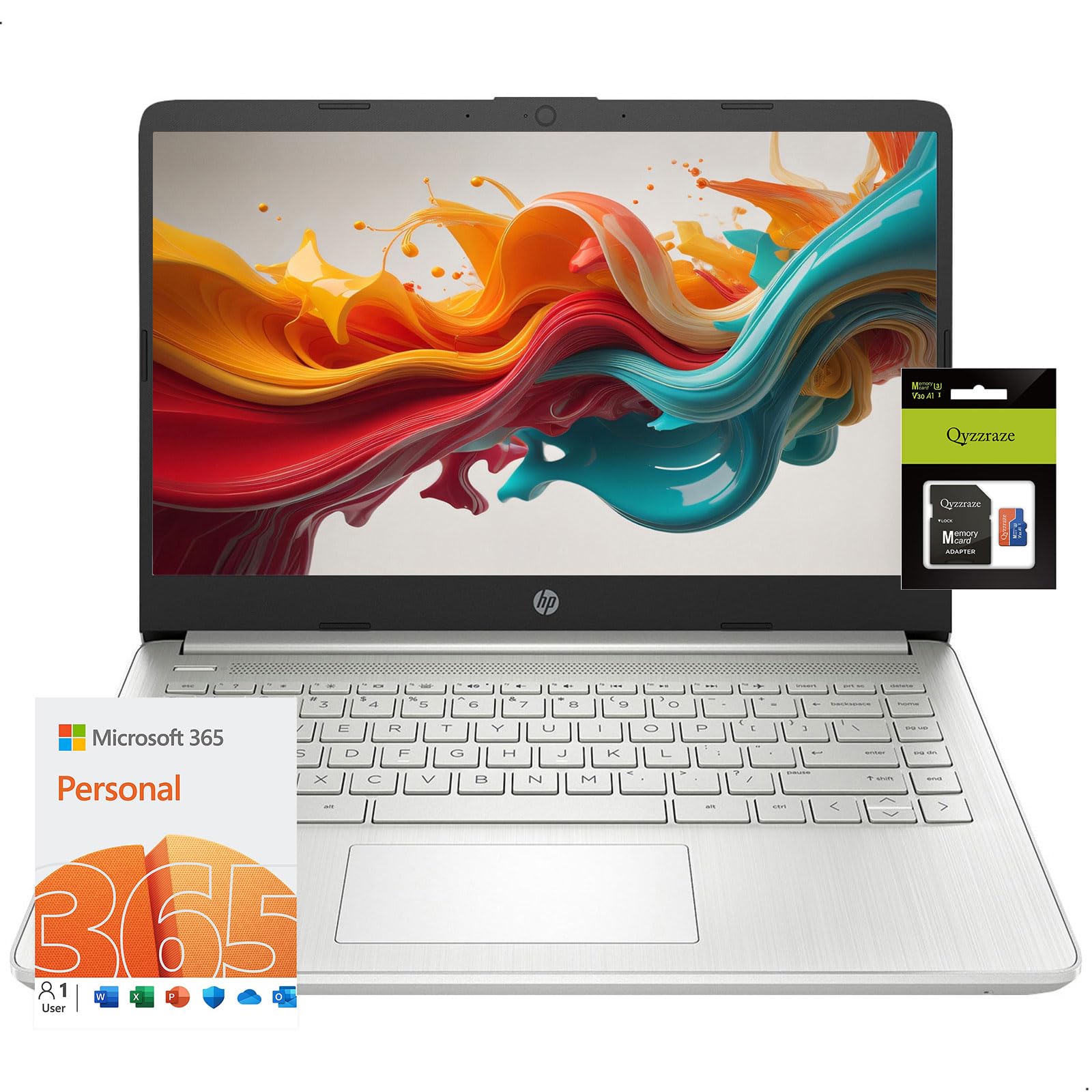 HP 14 HD Laptop  Windows 11, Intel QuadCore N4120, 8GB RAM, 196GB Storage (128GB eMMC+64GB SD Card), UltraLight for Students 