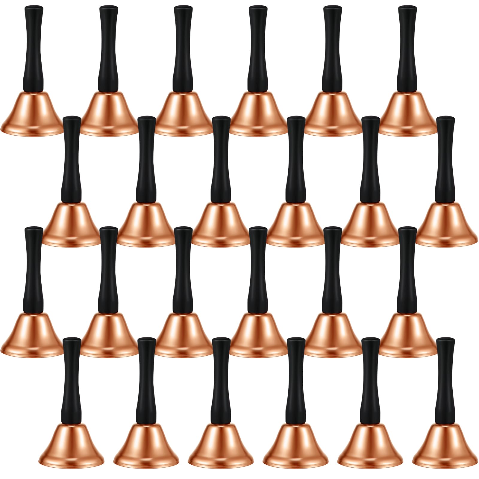 Boao 24 Pieces Hand Bells Steel Service Handbells Black Wooden Handle Diatonic Metal Bells Musical Percussion (Rose Gold)