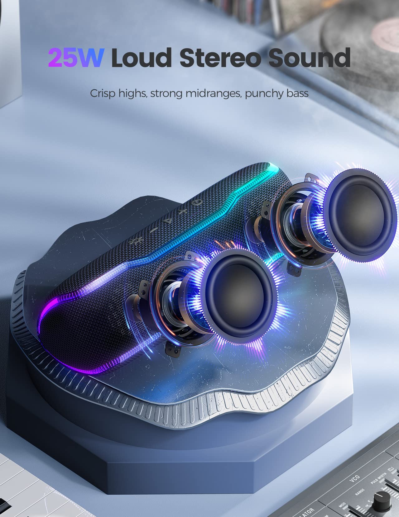 Portable Bluetooth Speaker, Ipx7 Waterproof Wireless Speakers With Colorful Flashing Lights, 25W Super Bass 24H Playtime, 100Ft Range, Tws Pairing For Outdoor, Home, Party, Beach, Birthday Gift