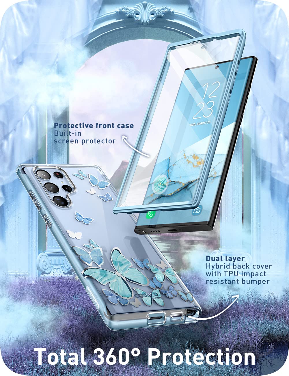 I Blason Case For Samsung Galaxy S22 Ultra 5G (2022), With Built In Screen Protector [Cosmo Series] Design Glitter Case Cover Fu