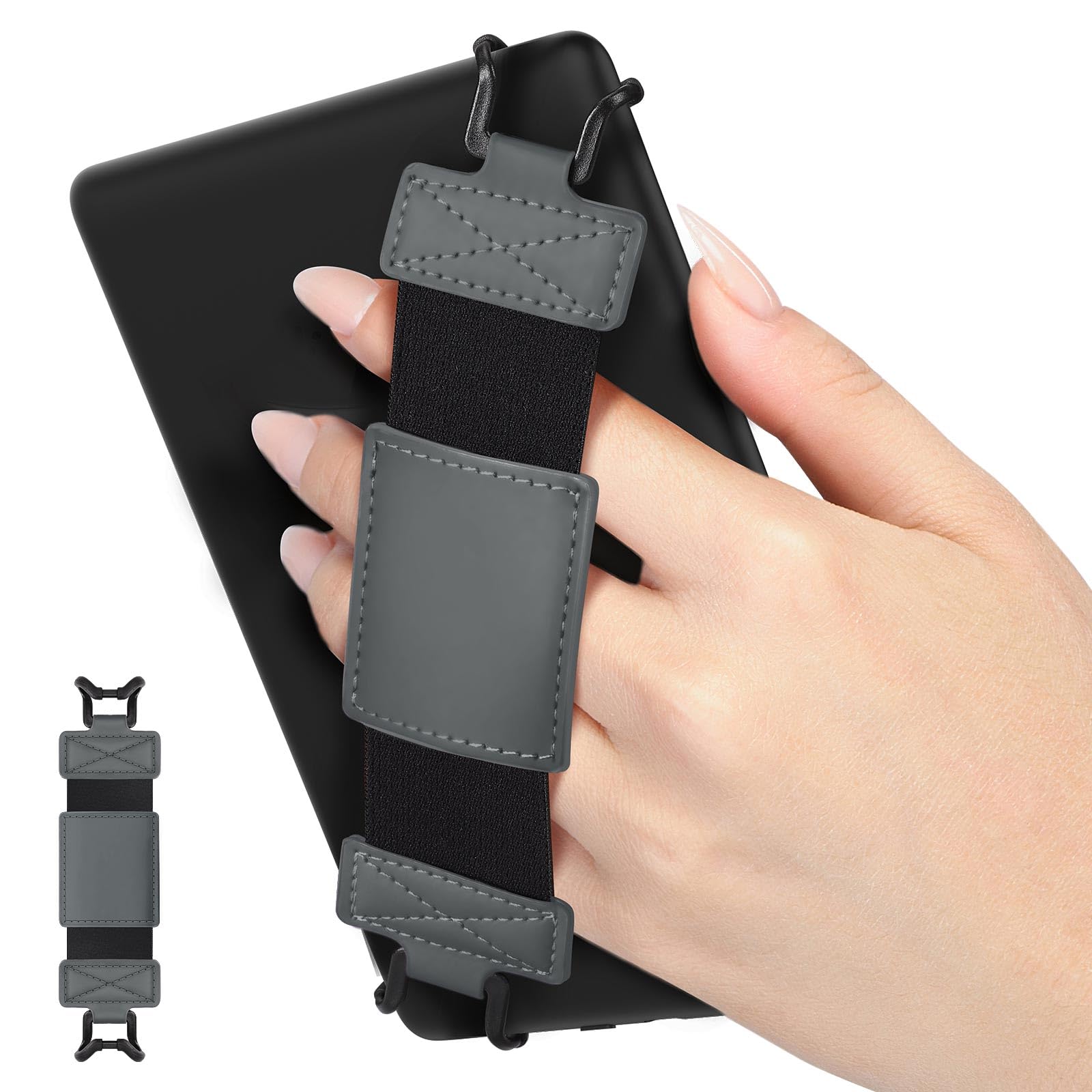MoKo Soft Hand Strap for 6 8' Kindle eReaders Fire Tablet Kindle/Kobo/Voyaga/Lenovo/Sony Kindle E Book Tablet, Black High Elasticity Versatile Hand Strap Lightweight Finger Grip Holder, Space Gray