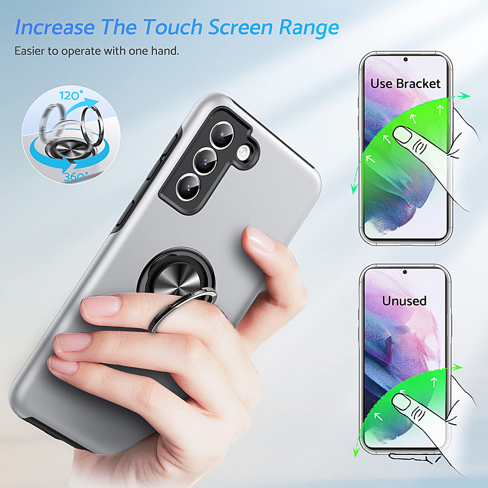 Anqrp Hidden Series Galaxy S21+ Plus Case 5G,[No Fall-Off Kickstand] 360 Embedded Ring, 15Ft Military Grade Shockproof Protectiv