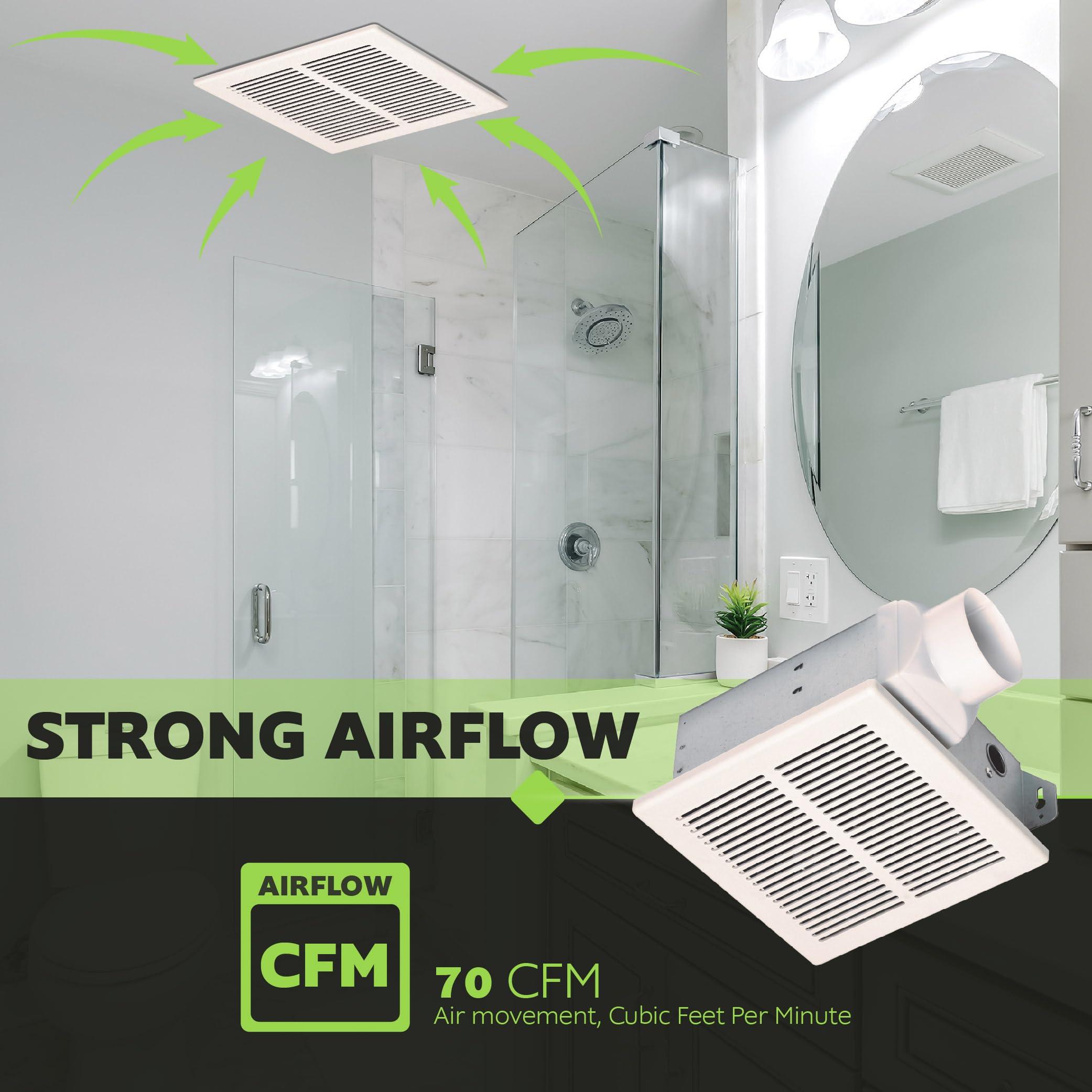 Homewerks 299650 Bathroom Fan Ceiling Mount Exhaust Ventilation, 4.0 Sones, 70 Cfm, White