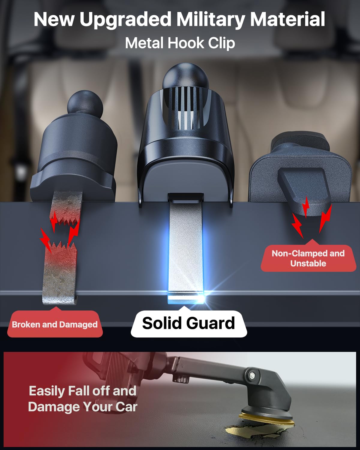 Yru Car Phone Holder [2025 Upgraded Metal Hook Clip], Phone Holders For Your Car [No Fear Of Bumps] Air Vent Phone Mount Widely