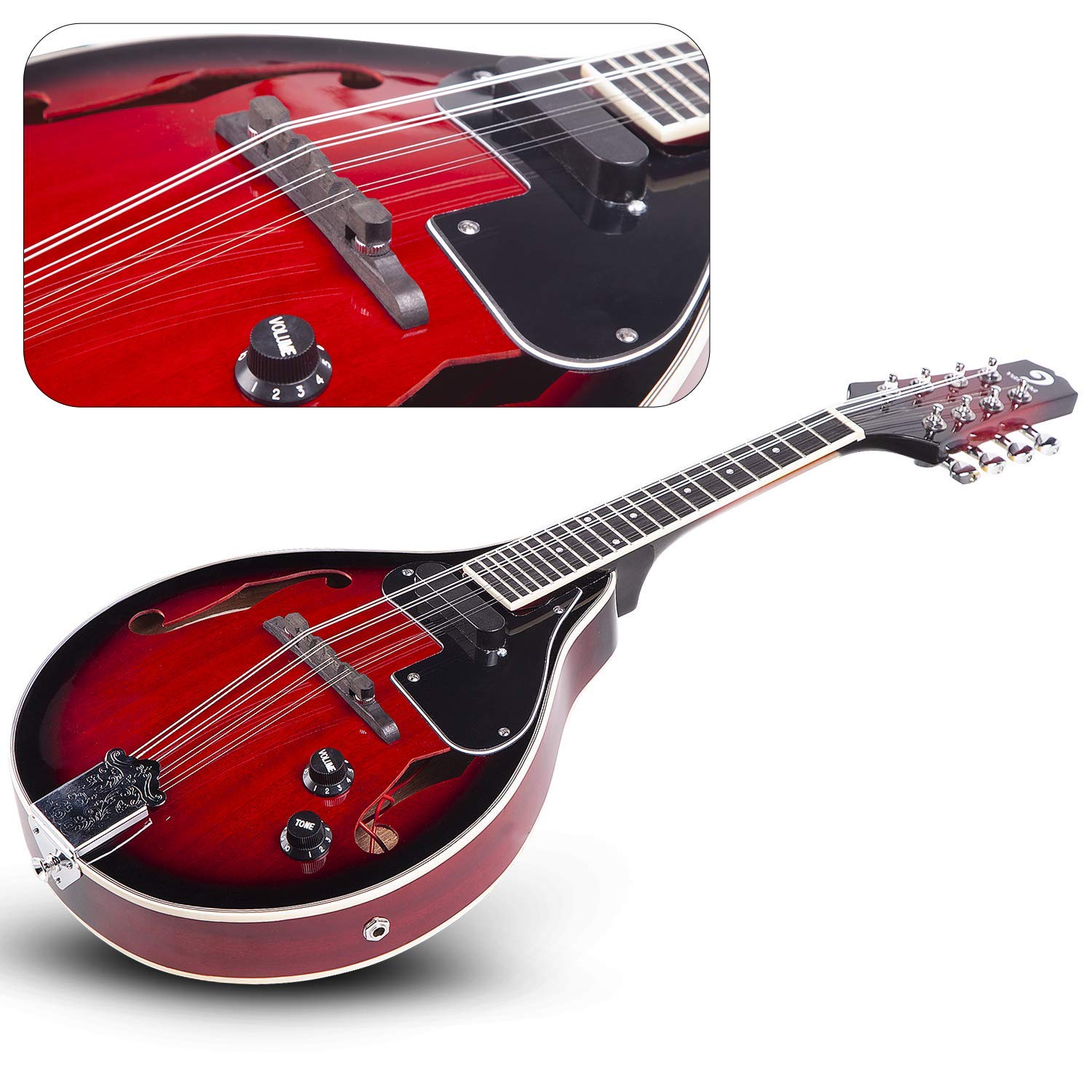 Mandolin A Style Acoustic Electric Mandolins Instrument Vintage Red Sunburst Mahogany Wood For Beginner Adults, By Vangoa