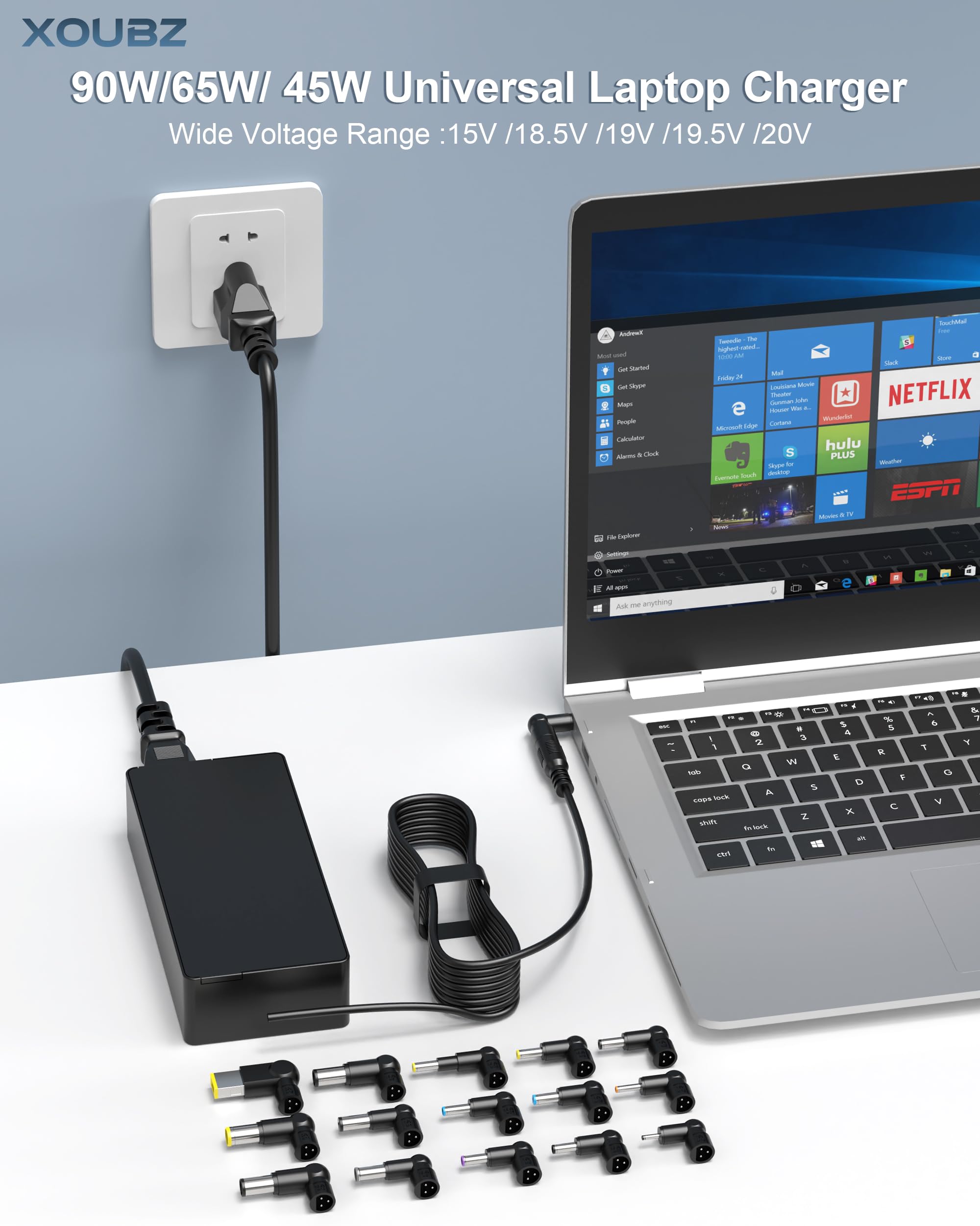 90W Universal Laptop Charger Replacement For Hp Lenovo Dell Acer Asus Toshiba Geteway Samsung Ibm Fujitsu Notebook Ultrabook Chromebook Computer Charger Ac Adapter Power Cord With 16 Tips