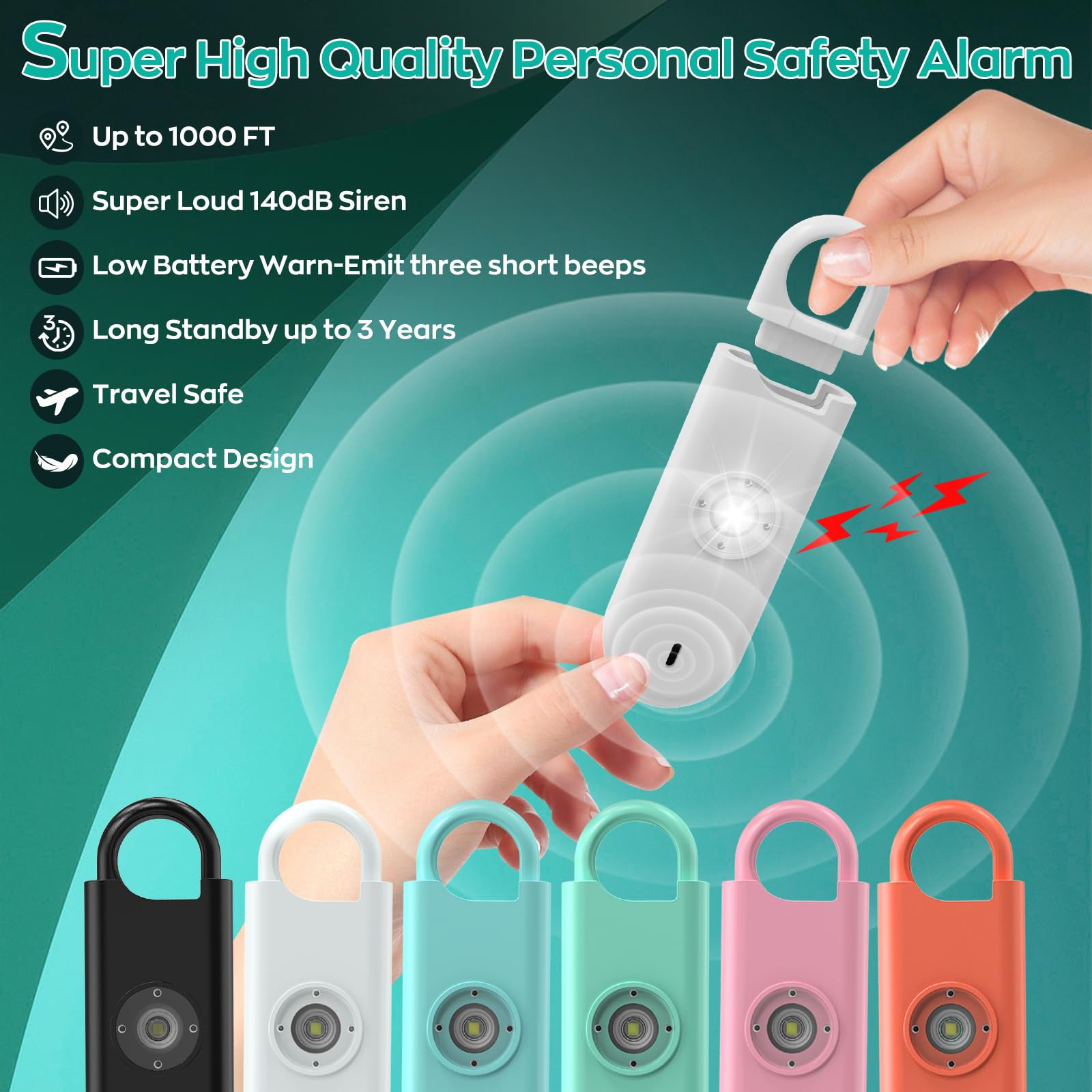 Fauxomor 140Db Personal Safety Alarm For Women, 6 Pack Safe Alarm Protection Keychain With Strobe Light & Low Battery Notice, Se