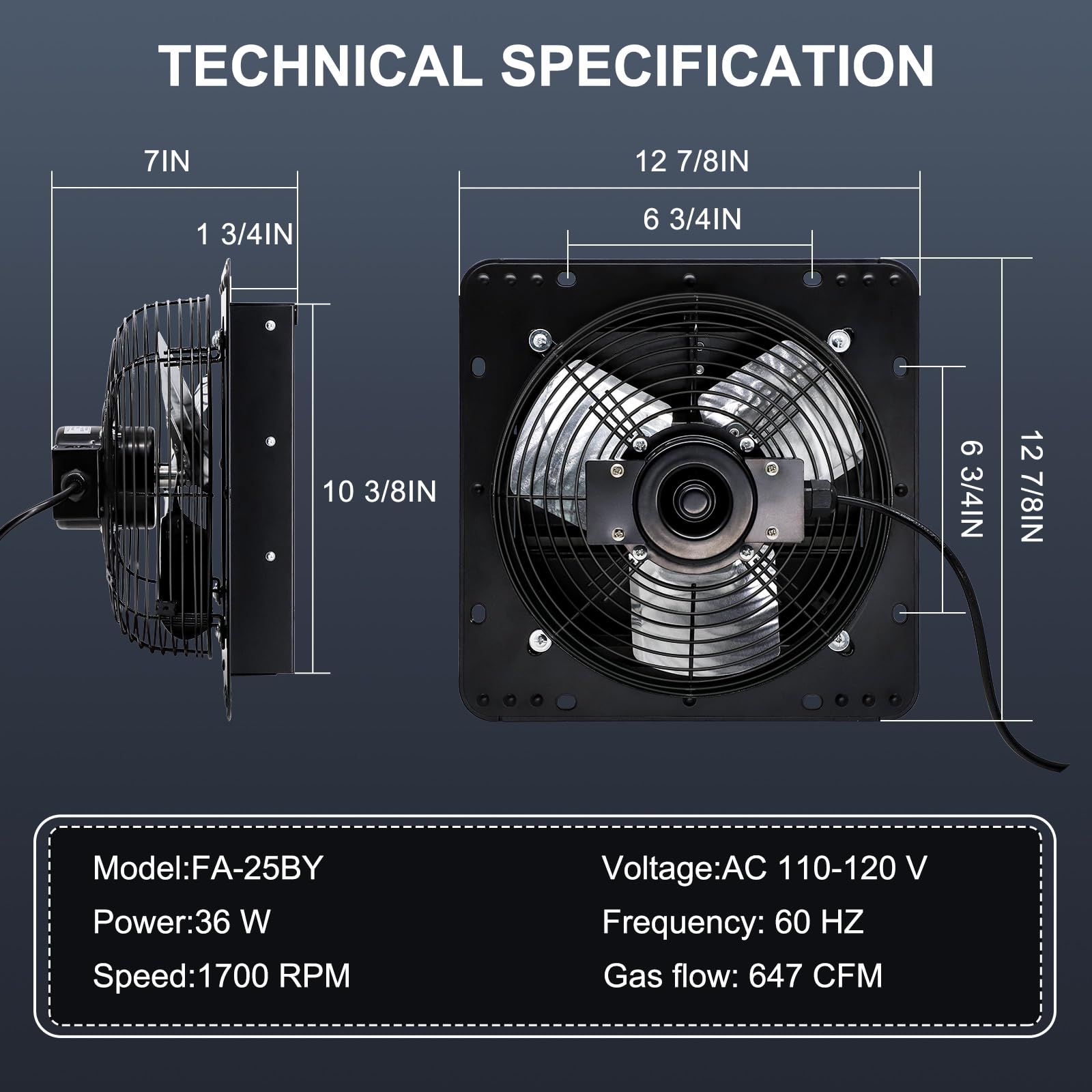 Criditpid 10 Inch Shutter Exhaust Fan With Speed Controller, 647Cfm High Speed Vent Fan With Adjustable Thermostat, 1700 Rpm Wal
