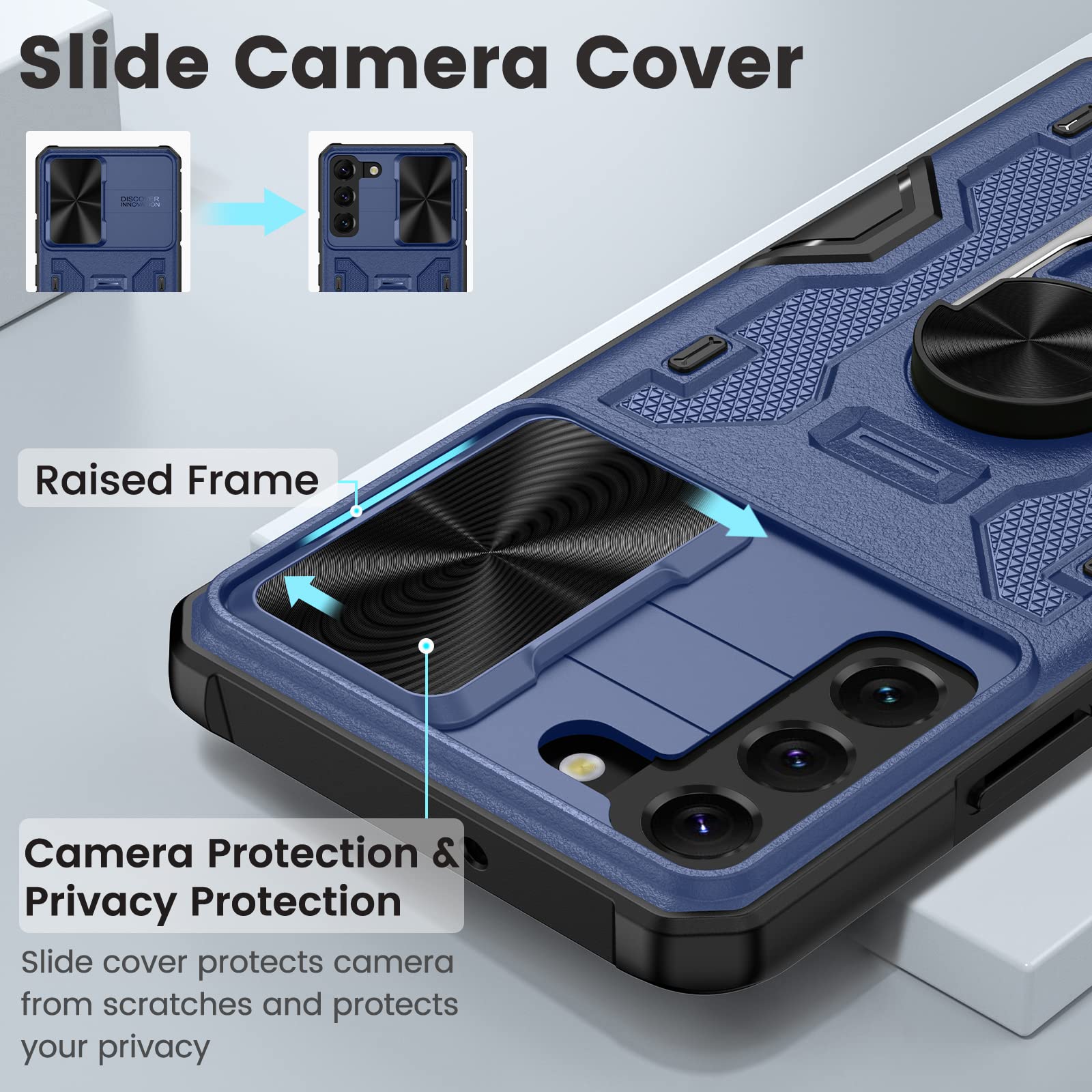 Caka For Galaxy S22 Plus Case, Samsung S22 Plus Case With Kickstand Camera Cover Built In 360    Rotate Ring Stand Magnetic Magn