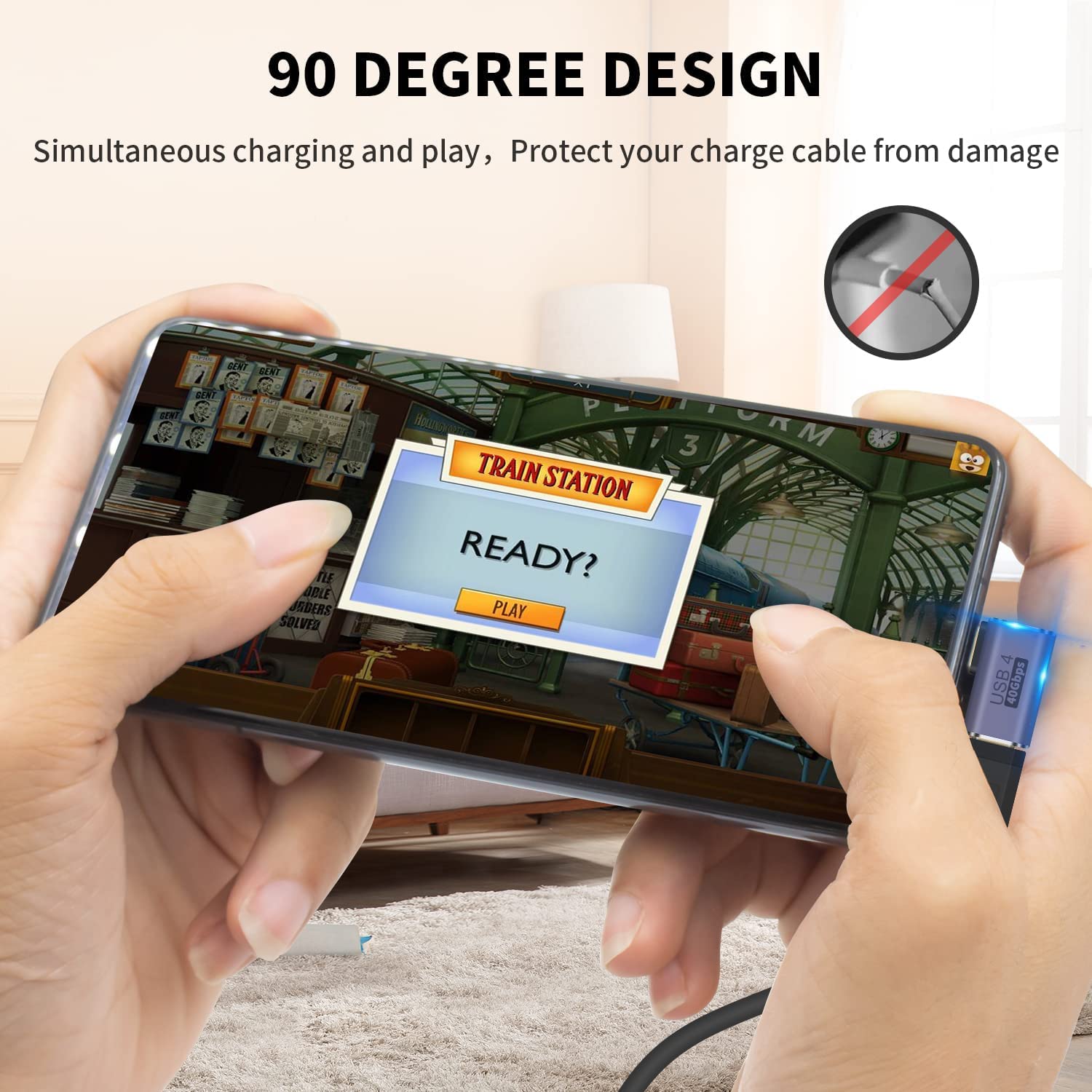 Gelrhonr Right Angle Usb C Adapter,40Gbps Type C Male To Female Converter,90 Degree Left Usb Type C Extender Adapter Support 100W, 8K@60Hz Video For Thunderbolt 4/3,Usb4 2Pack