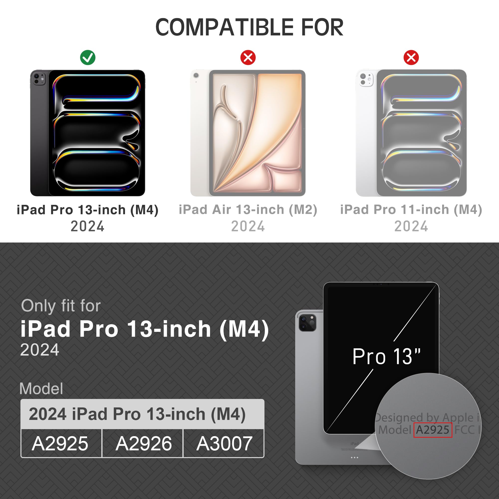 Kingblanc Case For Ipad Pro 13 Inch Case (2024, M4) With Pencil Holder, Vegan Leather Smart Stand Protective Cover [Auto Sleep/W