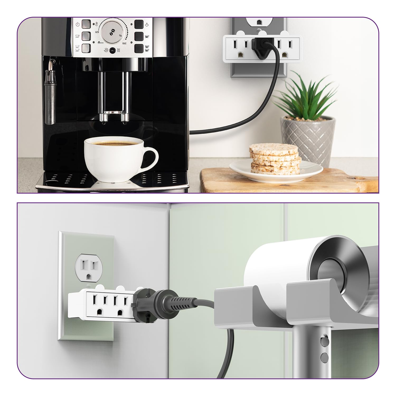 Fosmon 3 Outlet Adapter, Swivel Outlet Plug Three Way Rotating 180 Degree Right Angle Adapter Plug, Electric Wall Extender Indoo