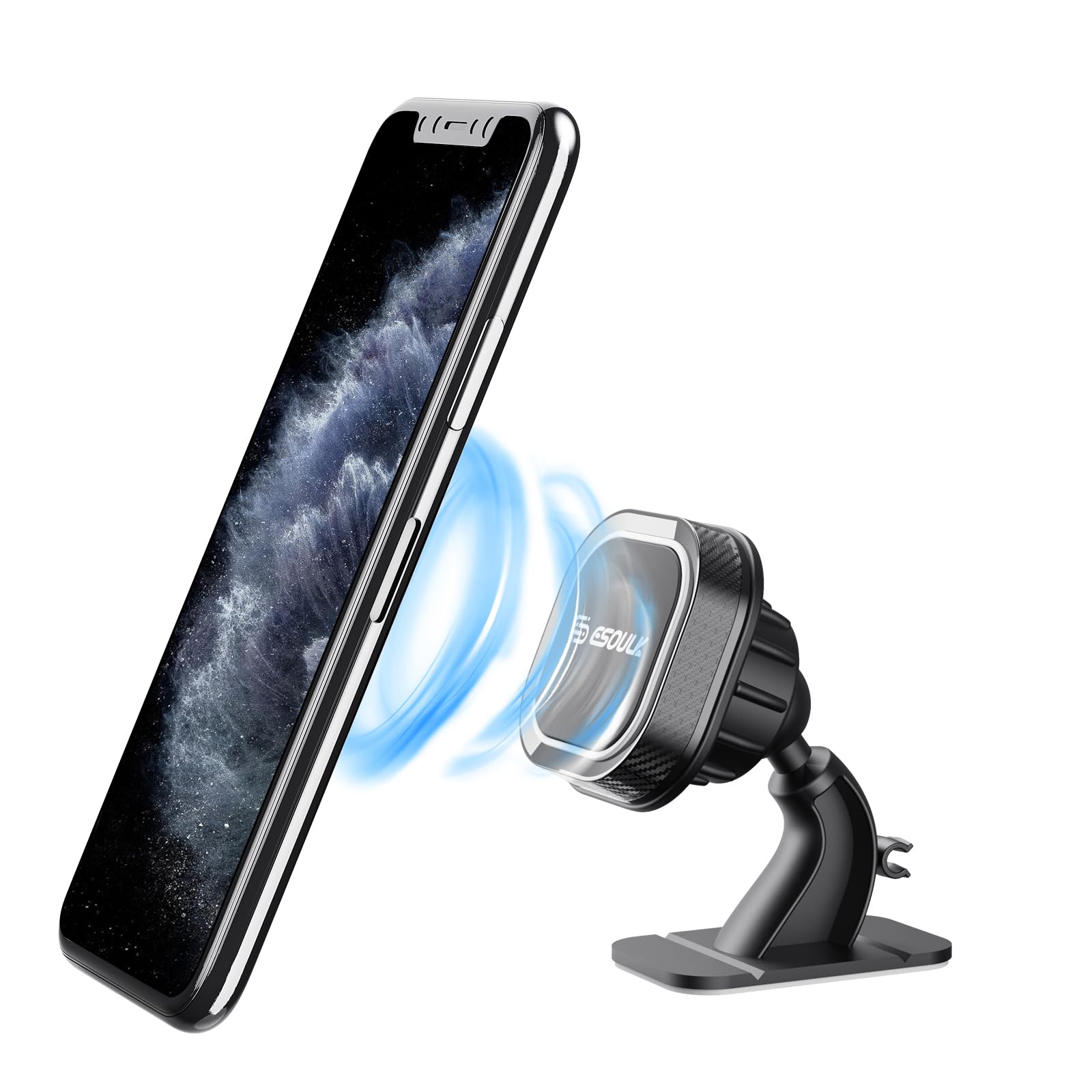 Esoulk Magnetic Car Phone Holder - Stick-On Dashboard Mount With Strong 3M Adhesive, 360 Rotation, Secure Grip, Universal Compat