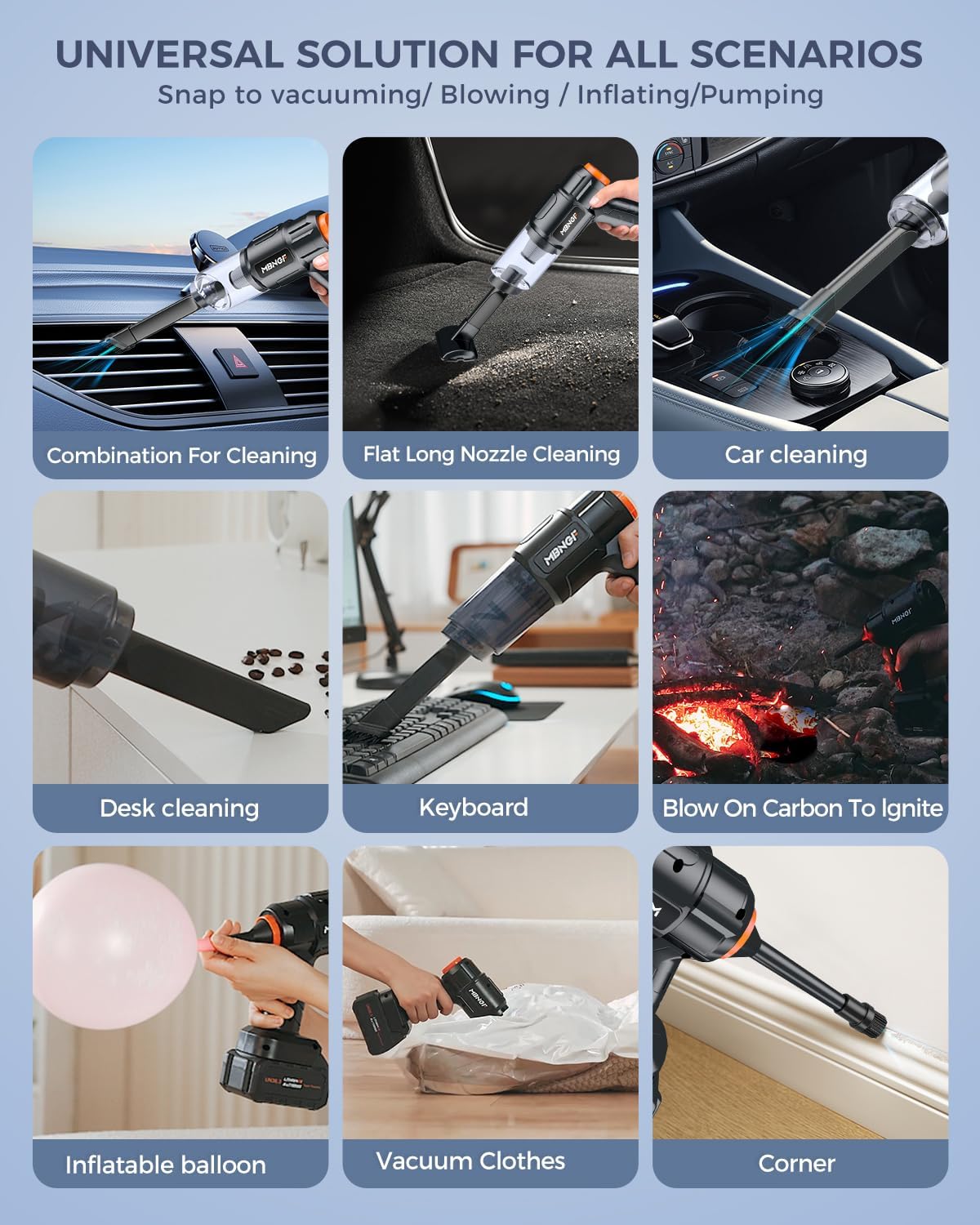 Mbngf Car Vacuum Portable Cordless, 35000Pa High Power Suction & Blower, Wireless Handheld Vacuum Cleaner For Car, Home, Office,