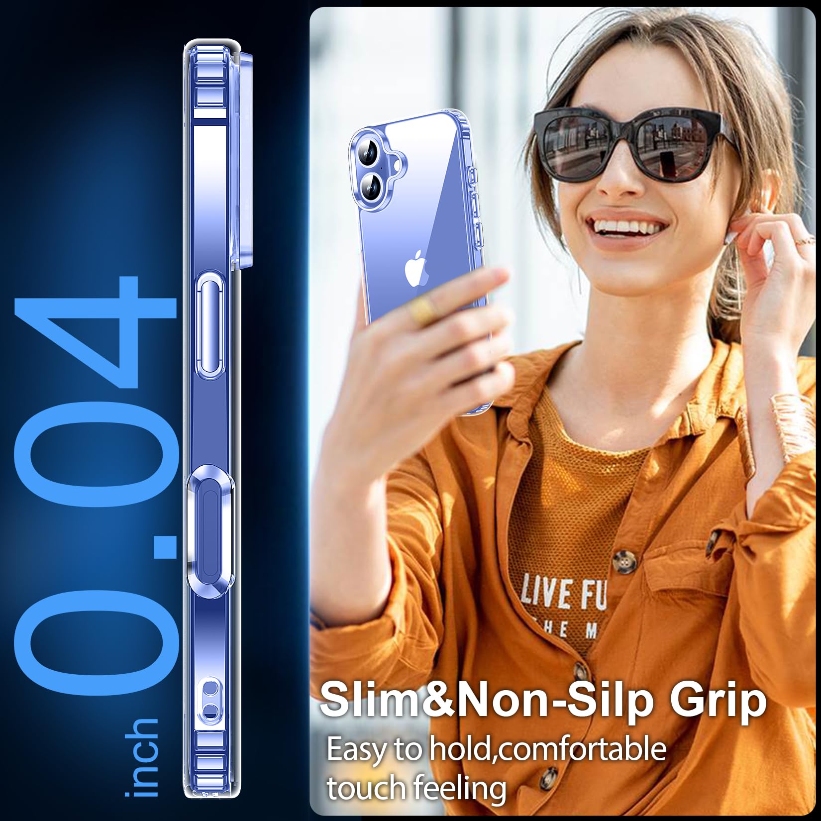 Mozoter For Iphone 16 Plus Case Clear,[Anti Yellowing] [Non Slip] Shockproof Bumper Phone Cover,Slim Thin Cute Case For Iphone 1