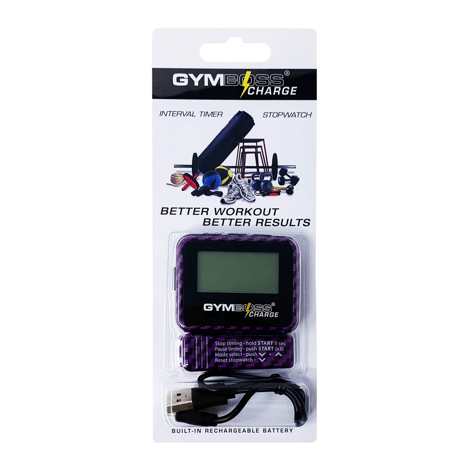 Gymboss Charge Interval Timer And Stopwatch (Carbon Purple)
