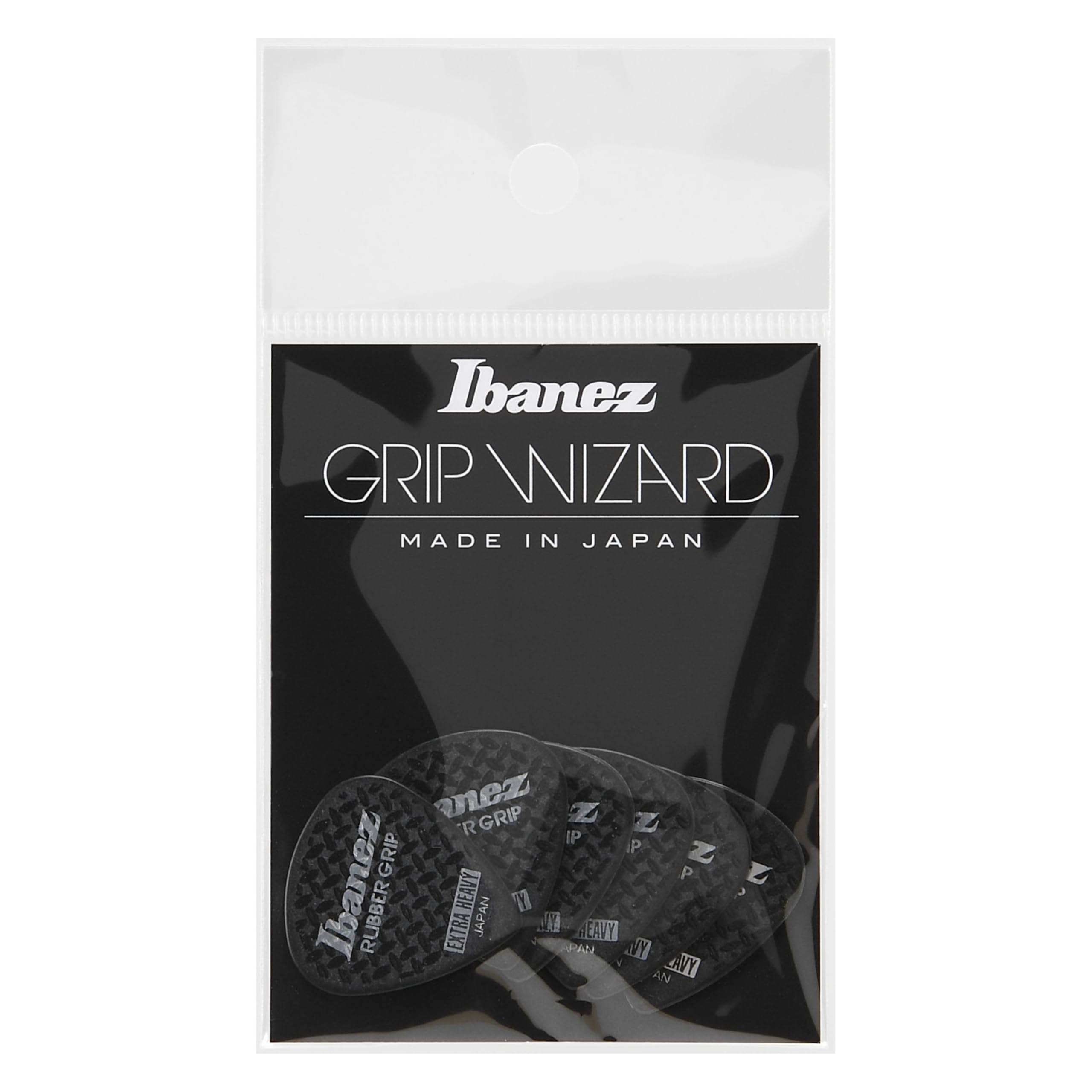 IBANEZ Grip Wizard Series (PPA16XRG-BK) Rubber Grip Flat Pick Black Pack of 6