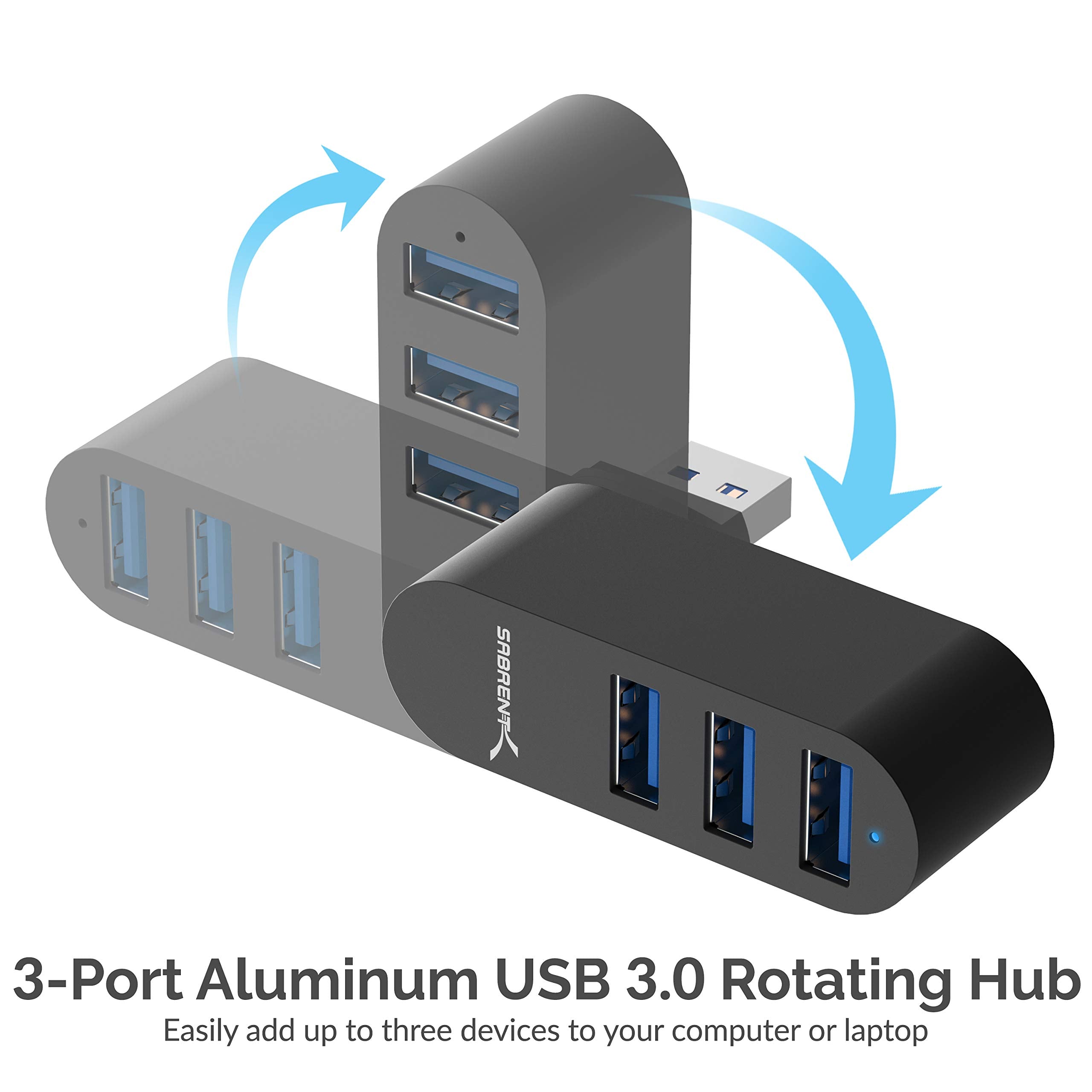 SABRENT Premium 3 Port Aluminum Mini USB 3.0 Hub [90�/180� Degree Rotatable] (HB R3MB)