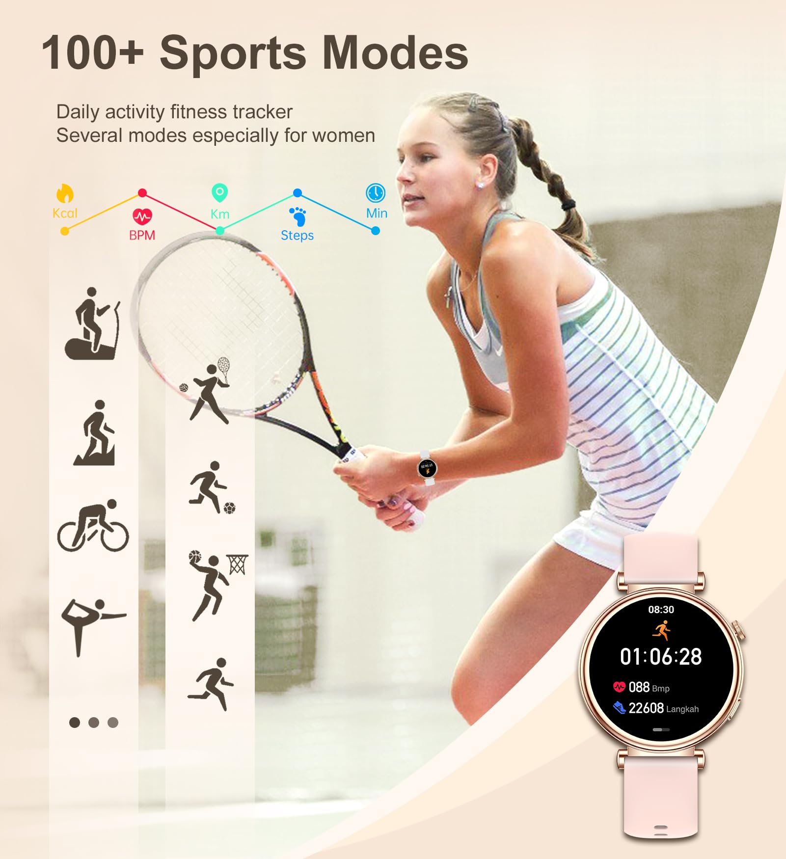 Small Smart Watch For Women With Bluetooth Call, 1.27 '' Fitness Watch Step Counter Heart Rate Sleep Monitor 100+ Sports Modes F