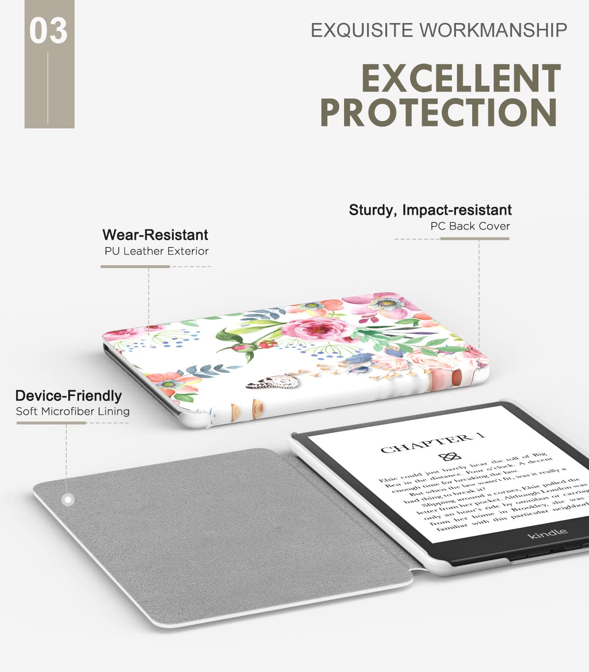 MoKo Case for 6.8' Kindle Paperwhite (11th Generation 2021) and Kindle Paperwhite Signature Edition, Light Shell Cover with Auto Wake/Sleep for Kindle Paperwhite 2021 E Reader, Fragrant Flowers