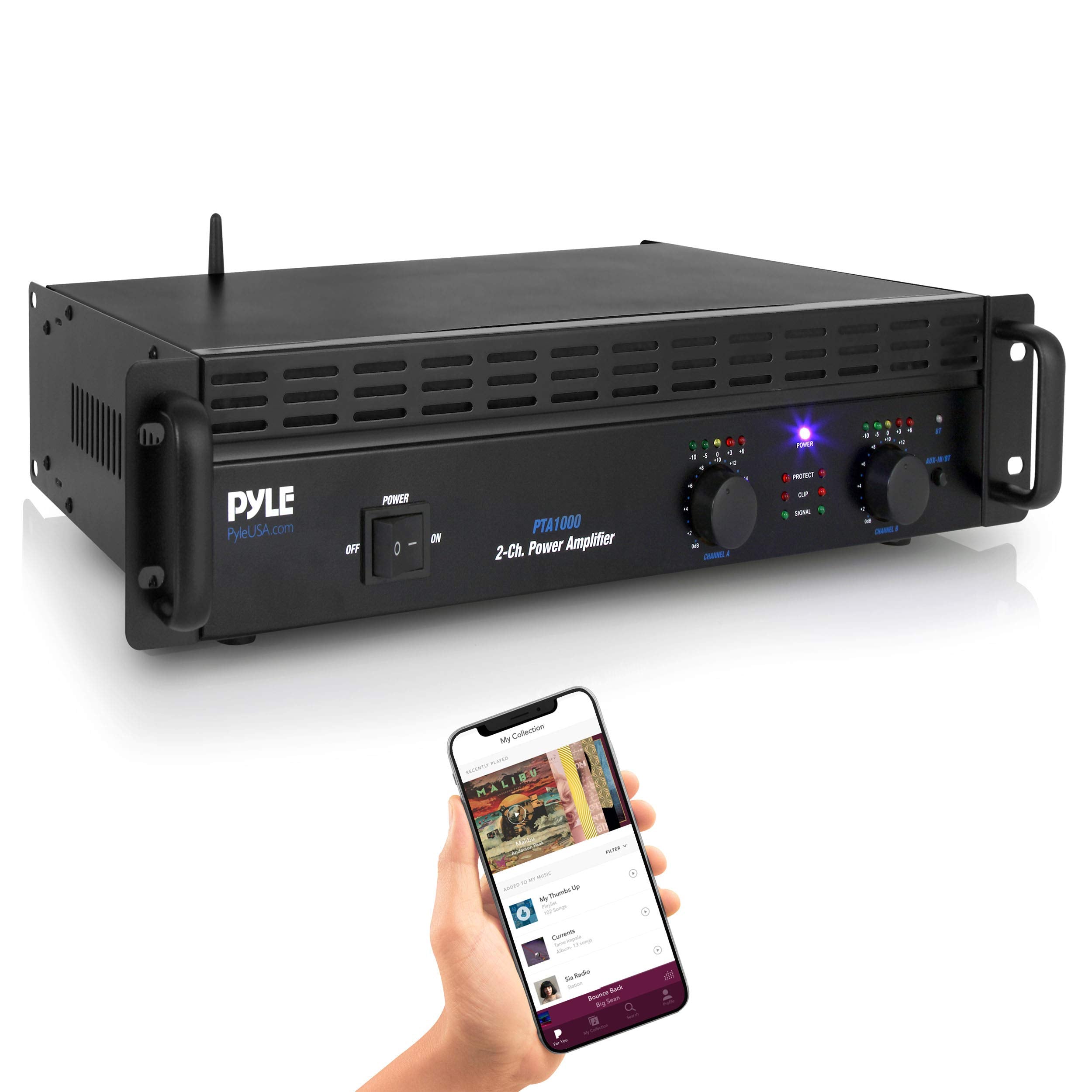 Pyle Professional Audio Bluetooth Power Amplifier - 2-Channel Rack Mount Bridgeable, LED Indicators, Shockproof Binding Posts, C
