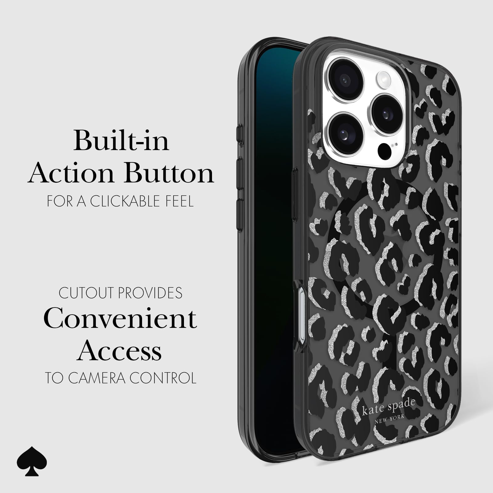 Kate Spade New York Iphone 16 Pro Max Case   Compatible With Magsafe   Designer Phone Case   City Leopard Black