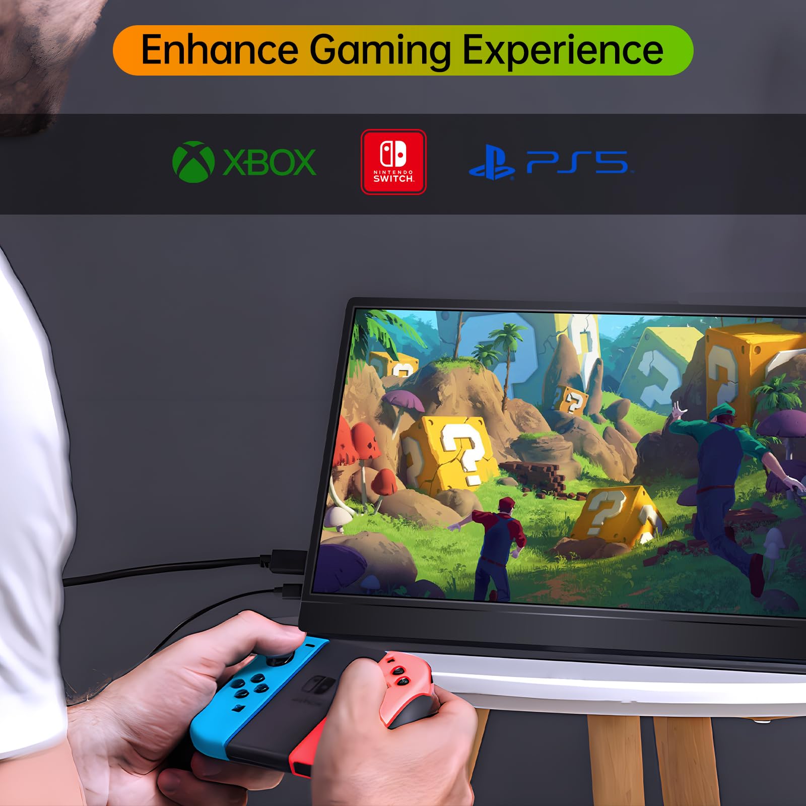 Wgk Portable Monitor 15.6 Inch 1080P Usb C Hdmi Ultra Slim Travel Monitor With Kickstand For Laptop, Pc, Mac Phone, Ps, Xbox, Sw