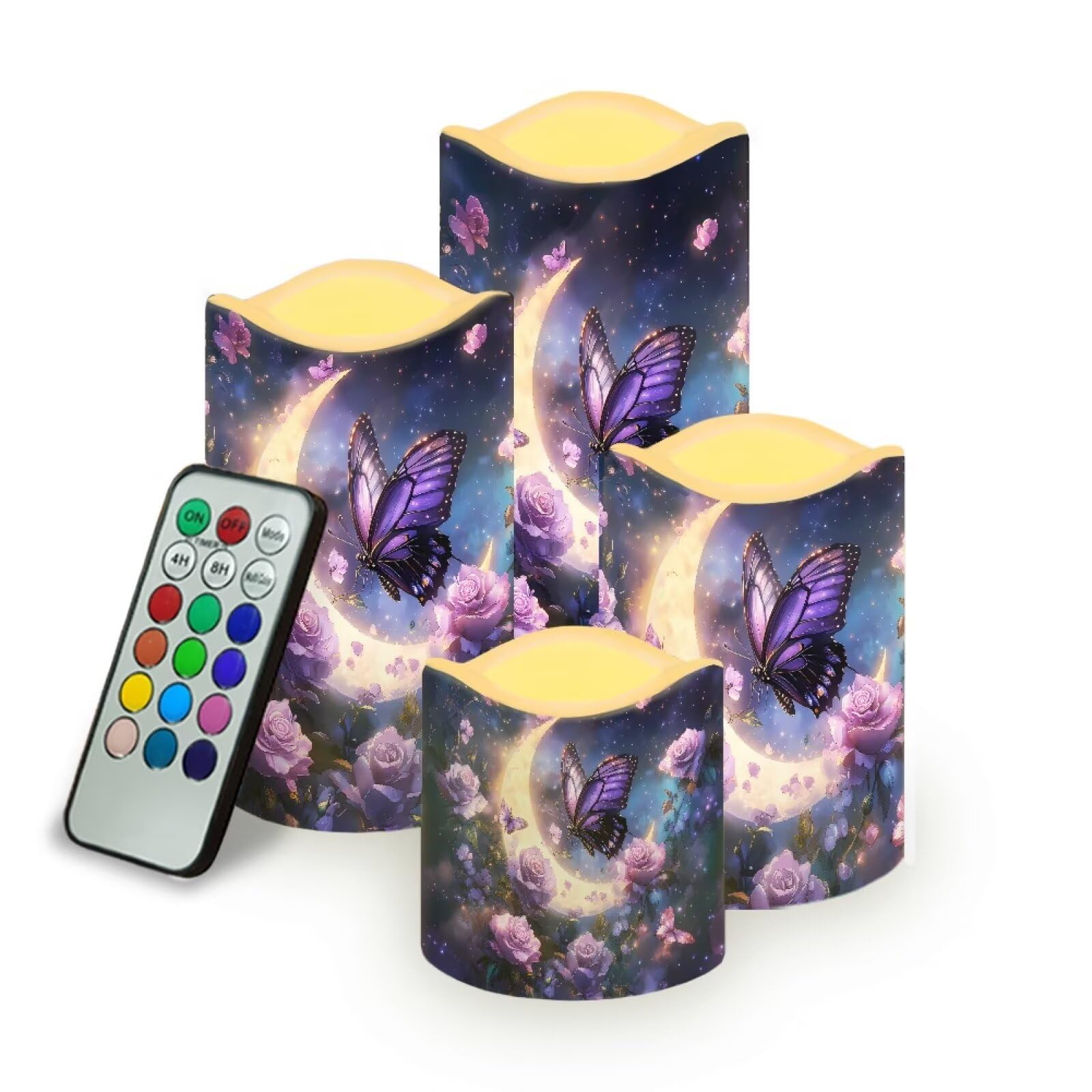 Uorisanigo Moom Butterfly Plastic Flameless Candles with Remote Control and Timer LED Flickering Battery Operated Color Changing