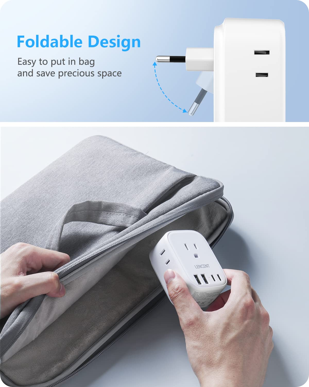 Lencent 3 Pack European Travel Plug Adapter, Euro Type C Foldable Power Plug With 4 Outlets, Usb C Charger Adaptor, Us To Most O