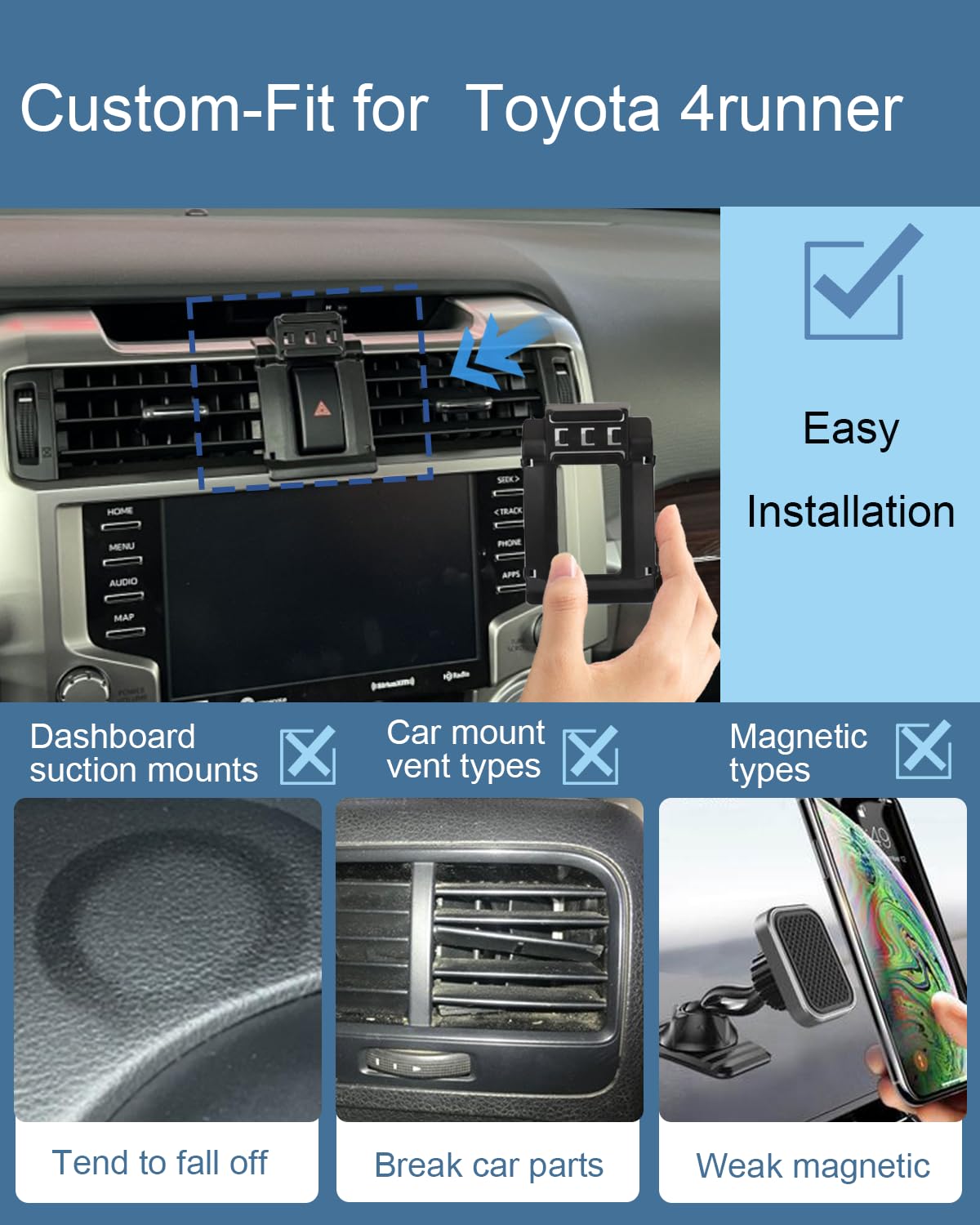 Oricarmes Toyota 4Runner Phone Mount For 2024 Toyota 4Runner Accessories Toyota 4Runner Phone Holder Support 2010-Present Toyota