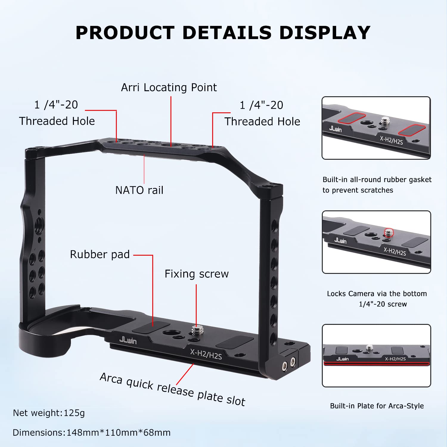 Foto4Easy Aluminum Alloy X-H2 X-H2S Cage For Fujifilm X-H2&X-H2S Mirrorless Digital Camera Body,Camera Rig With Nato Rails, Quic
