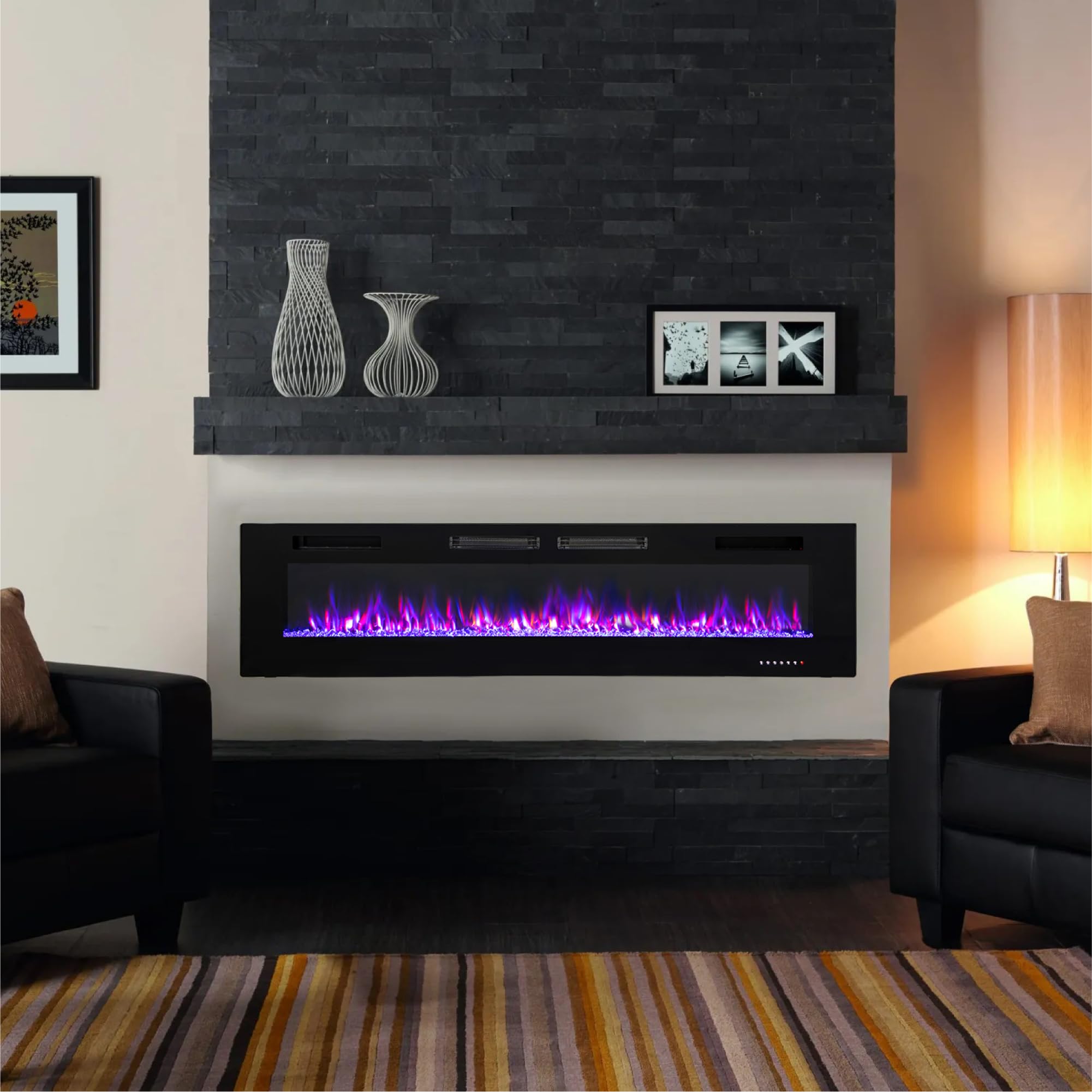 Green Party 72'' Electric Fireplace Recessed/Wall Mounted Ultrathin 3.2'' Fireplace Heater, Low Noise Linear Fireplace With Remo