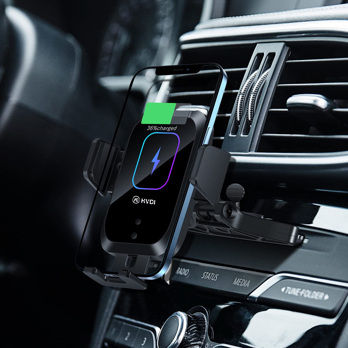 Enomol Wireless Car Charger Cd Slot Phone Mount, Auto-Clamping 15W Qi Fast Charging Infrared Smart Sensor Air Vent Cell Phone Holder,Compatible With Iphone 13 Pro Max 12 11 X 8,Samsung S21 S20 S10 S9