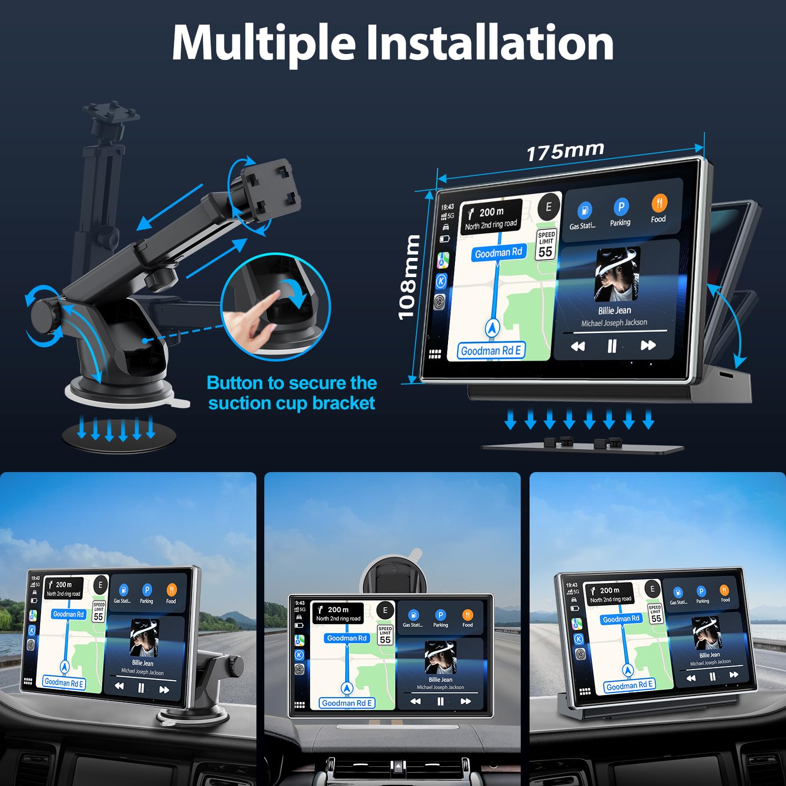 Eoyaa Upgrade Wireless Carplay Screen, Android Auto, Portable 7'' Hd Ips Screen For Car, Gps Navigation, Bluetooth Handsfree, Ai
