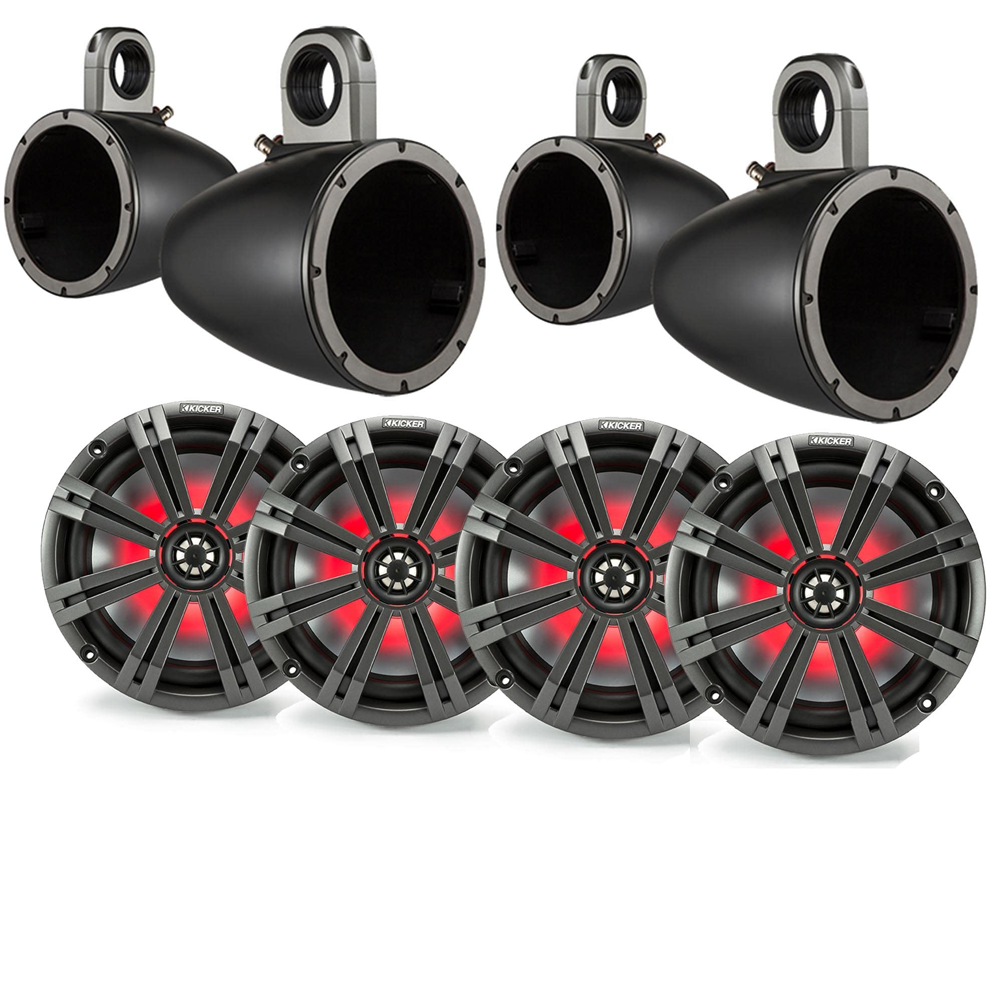 Kicker 8 BlackCharcoal Wake Tower LED Marine Speakers 2-Pairs